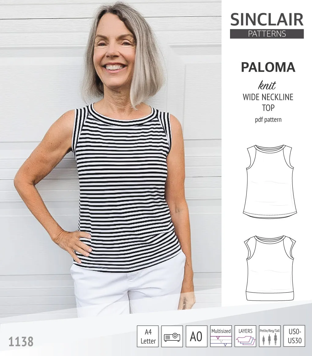 Paloma knit wide neckline tank top (PDF)