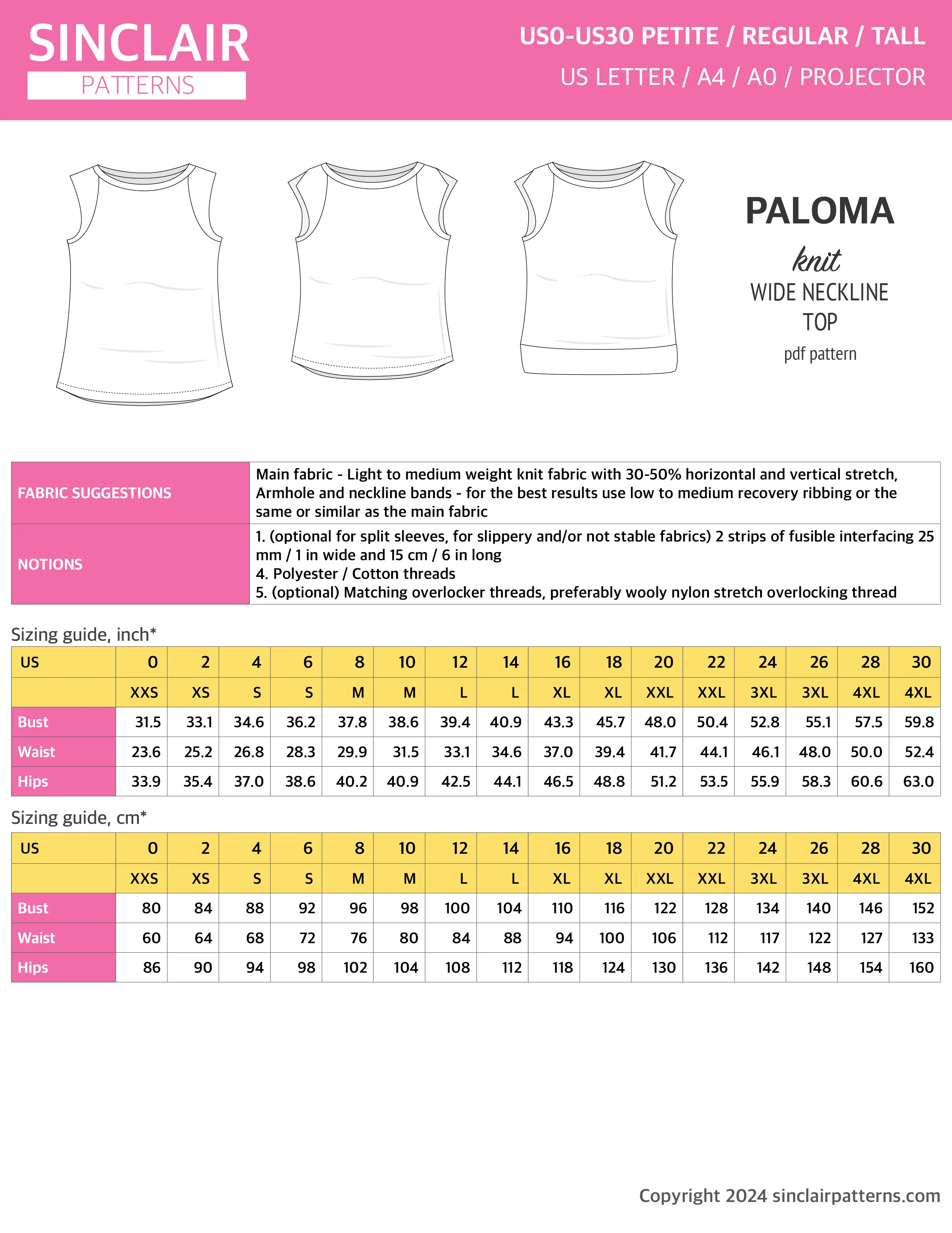 Paloma knit wide neckline tank top (PDF)