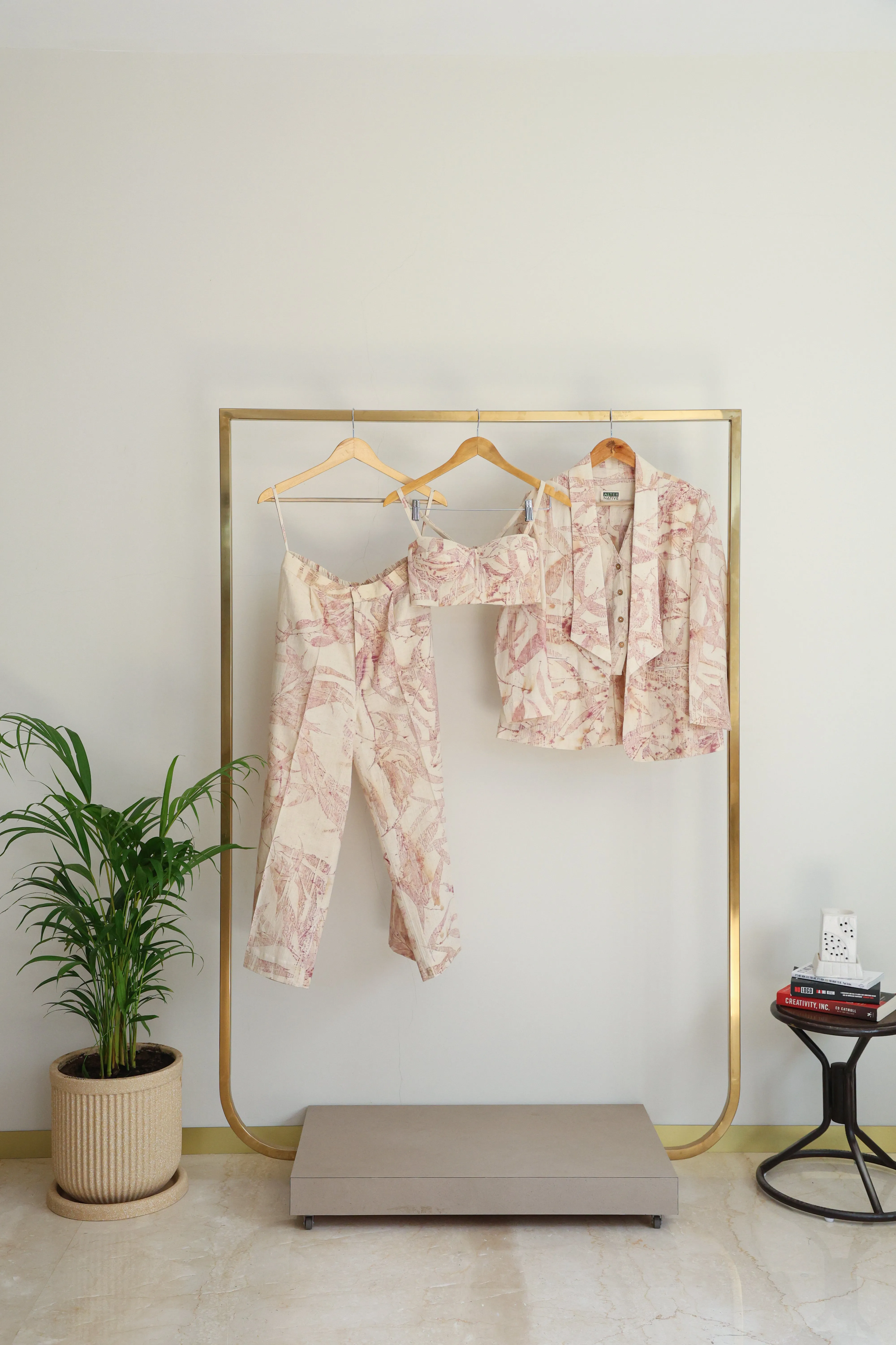 Pink Foliage Blazer & Flared Pants Set
