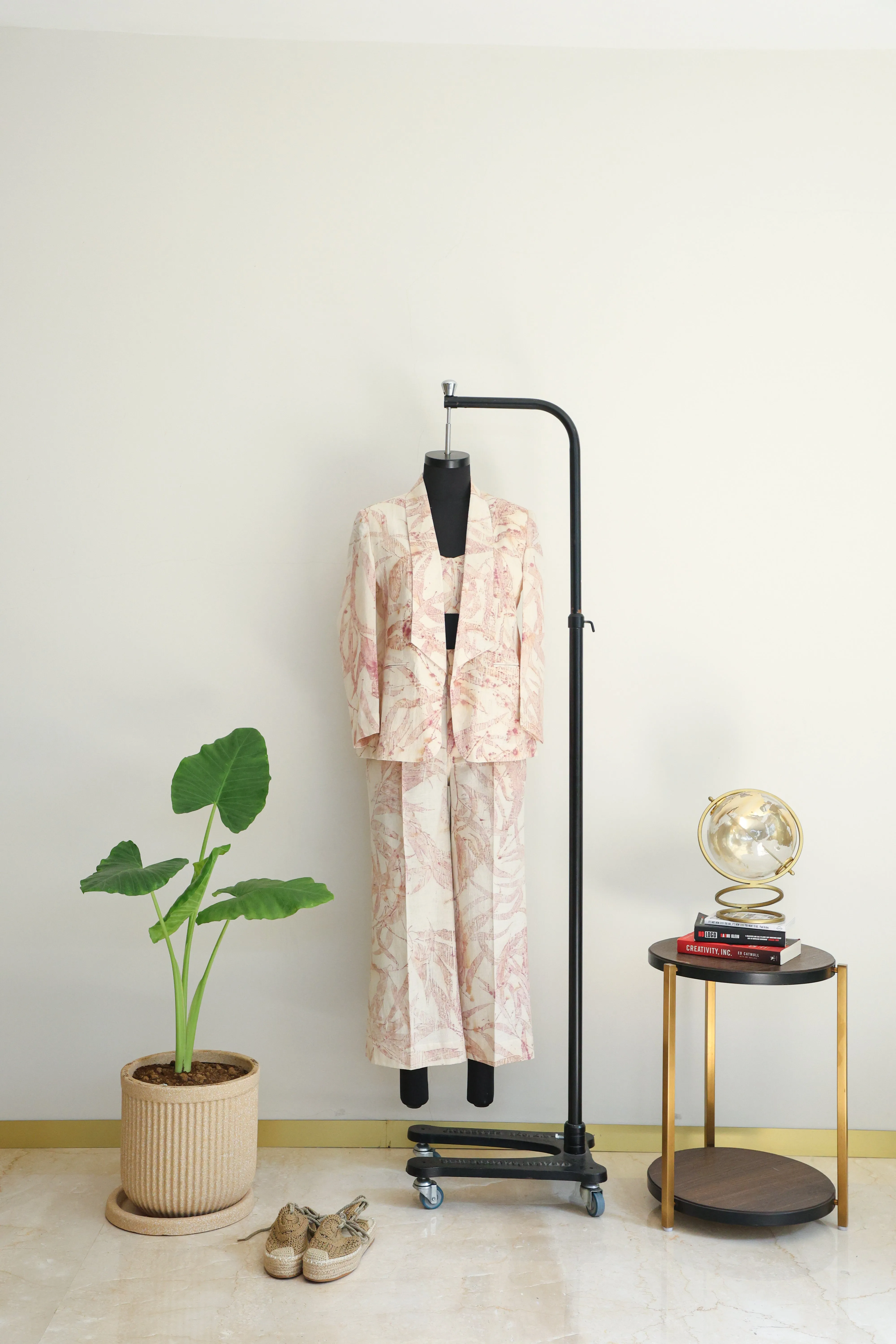 Pink Foliage Blazer & Flared Pants Set