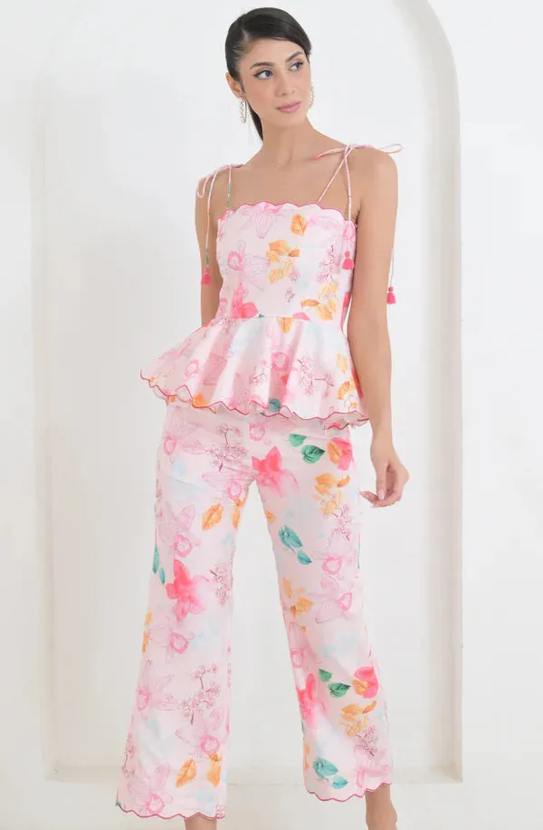 Pink Linen Print Co Ord Set