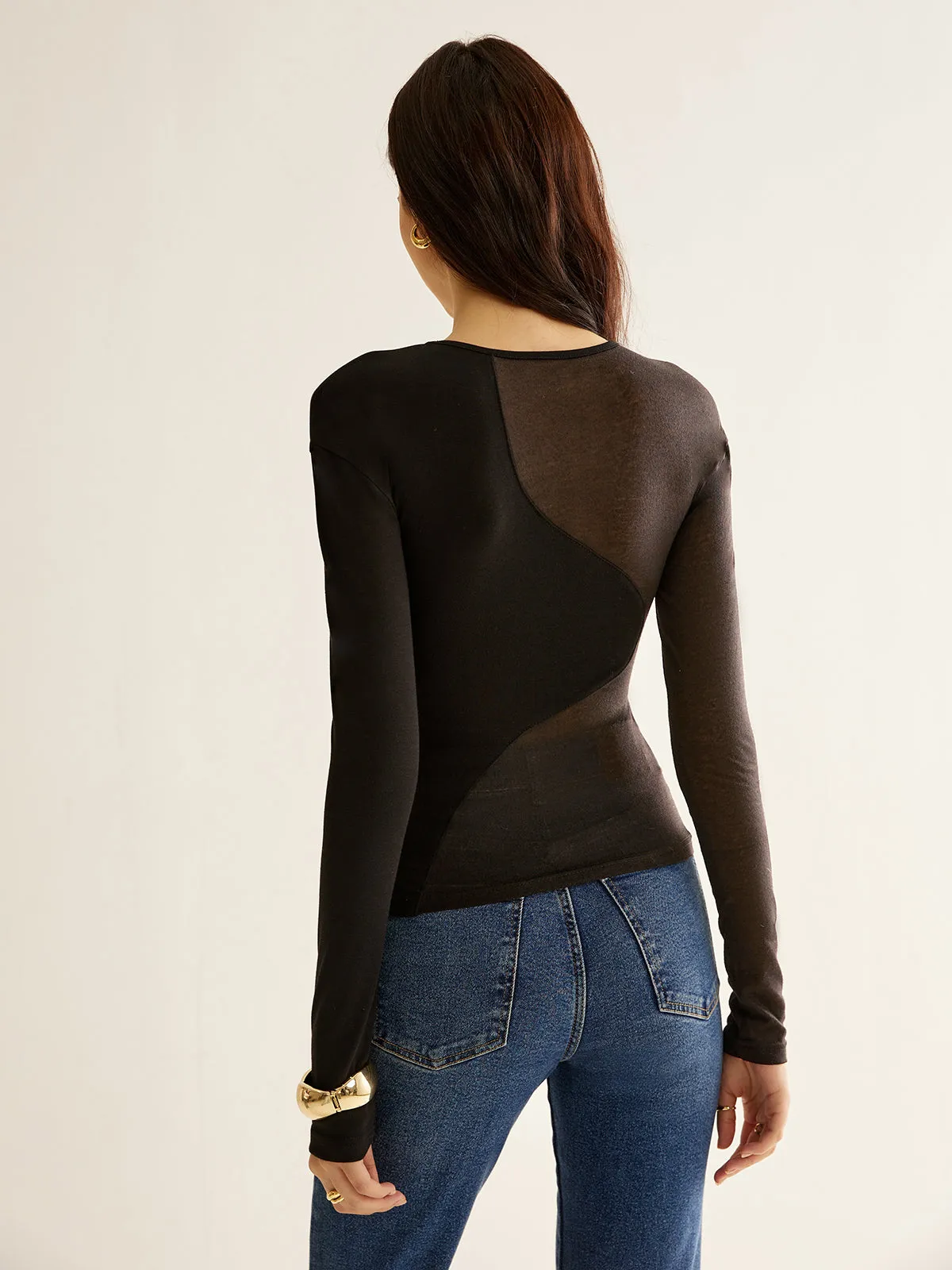 Plain Jersey Sheer Panel T-Shirt