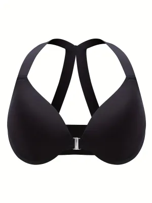 Plus Size Front Closure Bras for Women - Comfortable T-Shirt Bra with Sexy Racer Back