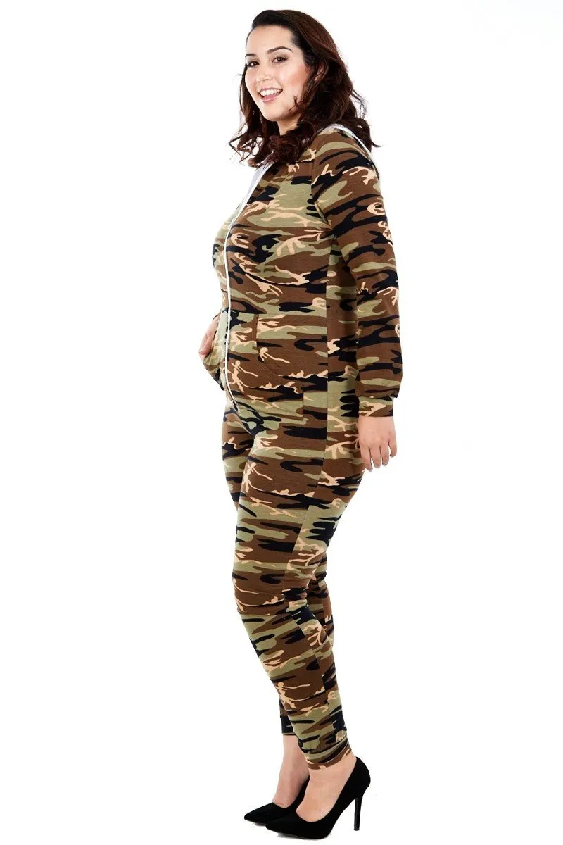Plus Size Sexy Camo Print Zipper Jumpsuit