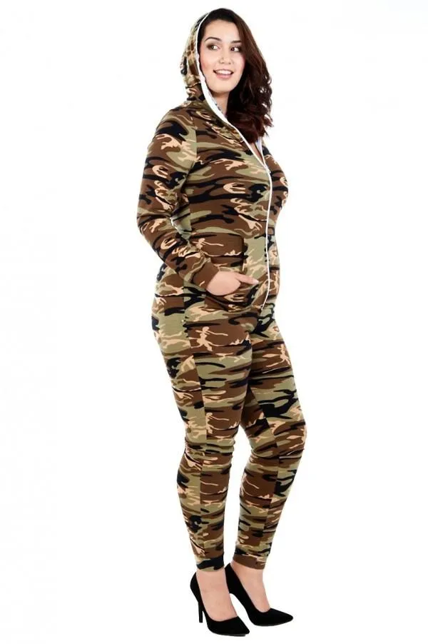 Plus Size Sexy Camo Print Zipper Jumpsuit