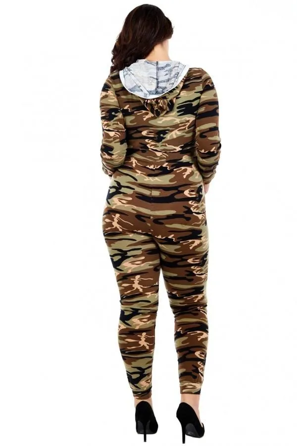 Plus Size Sexy Camo Print Zipper Jumpsuit