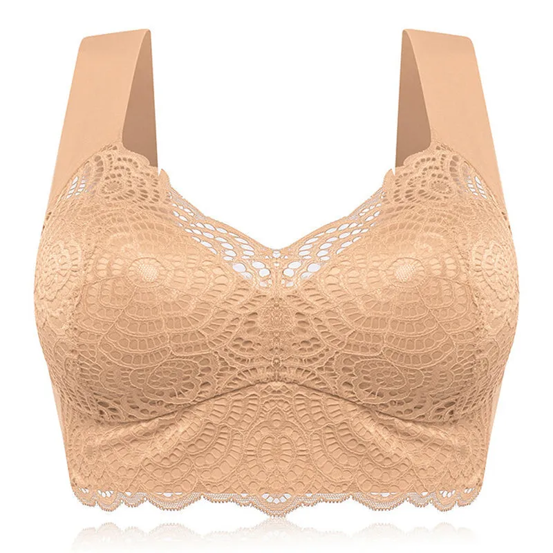 Plus Size Wireless Full Coverage Soft Lace Bralette - Mix Black