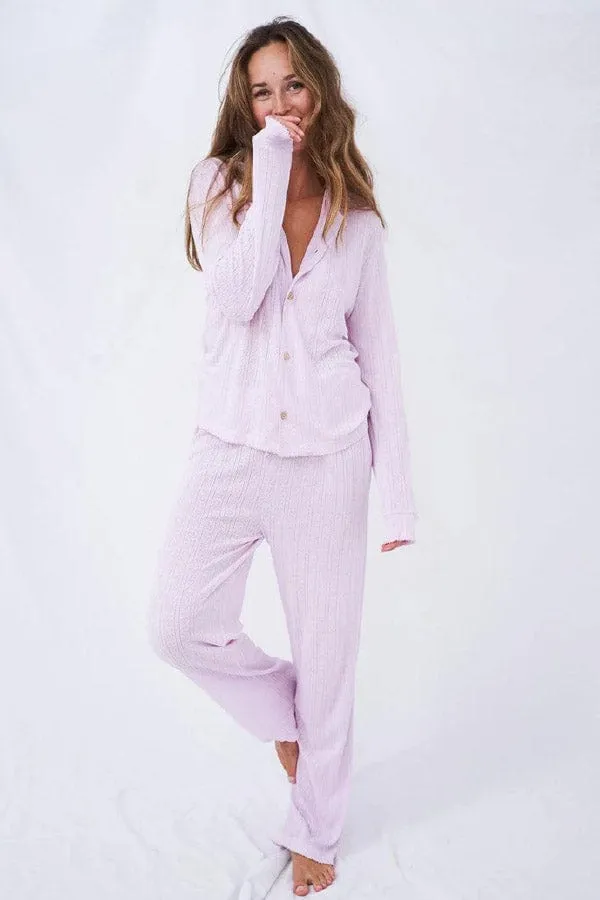 Pointelle Knit Long Pajama Set - Lilac