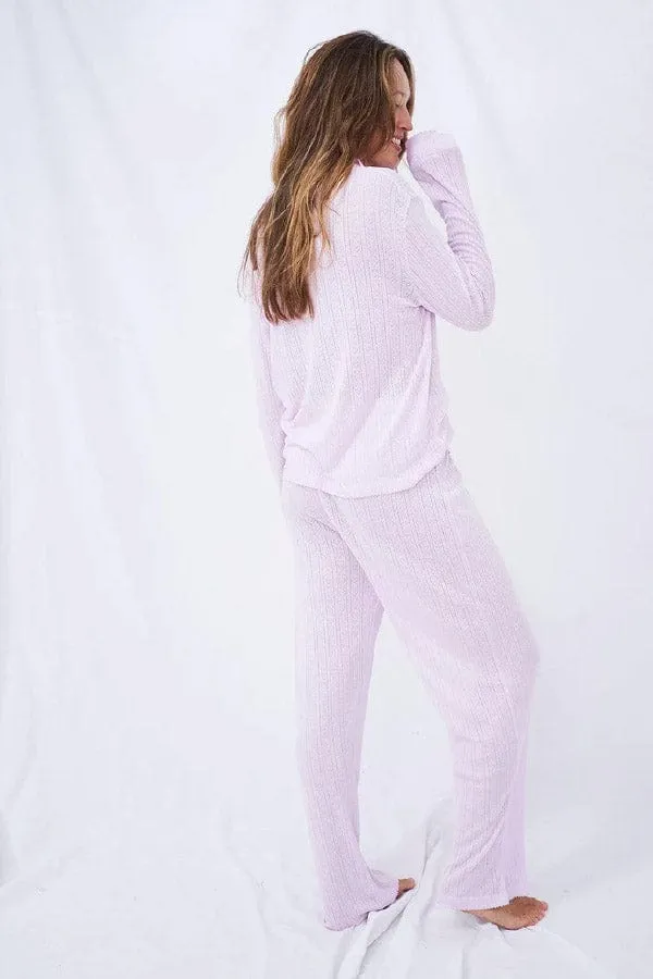 Pointelle Knit Long Pajama Set - Lilac