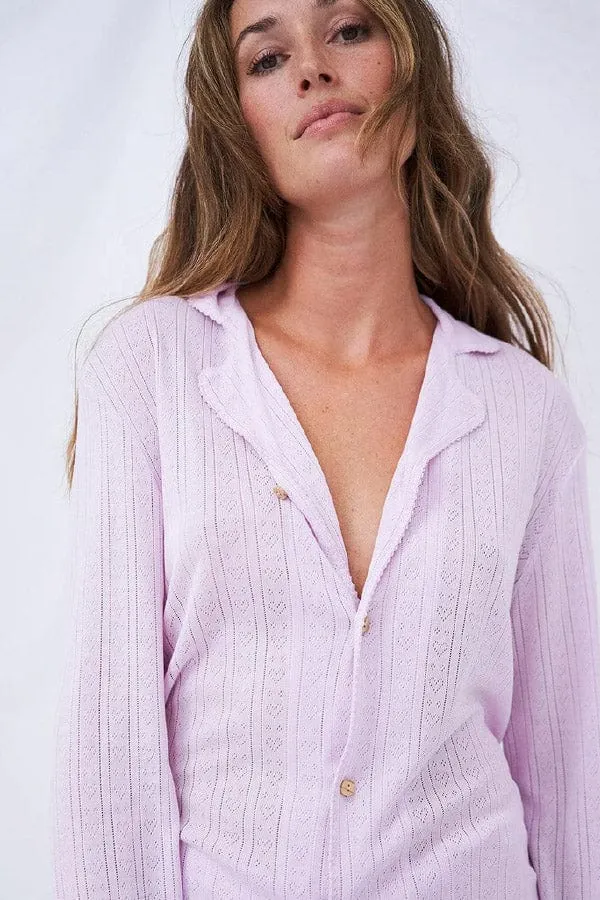 Pointelle Knit Long Pajama Set - Lilac