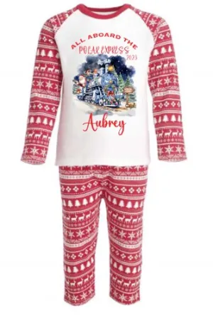 Polar Express 2 Personalised Red Christmas Print Pyjamas