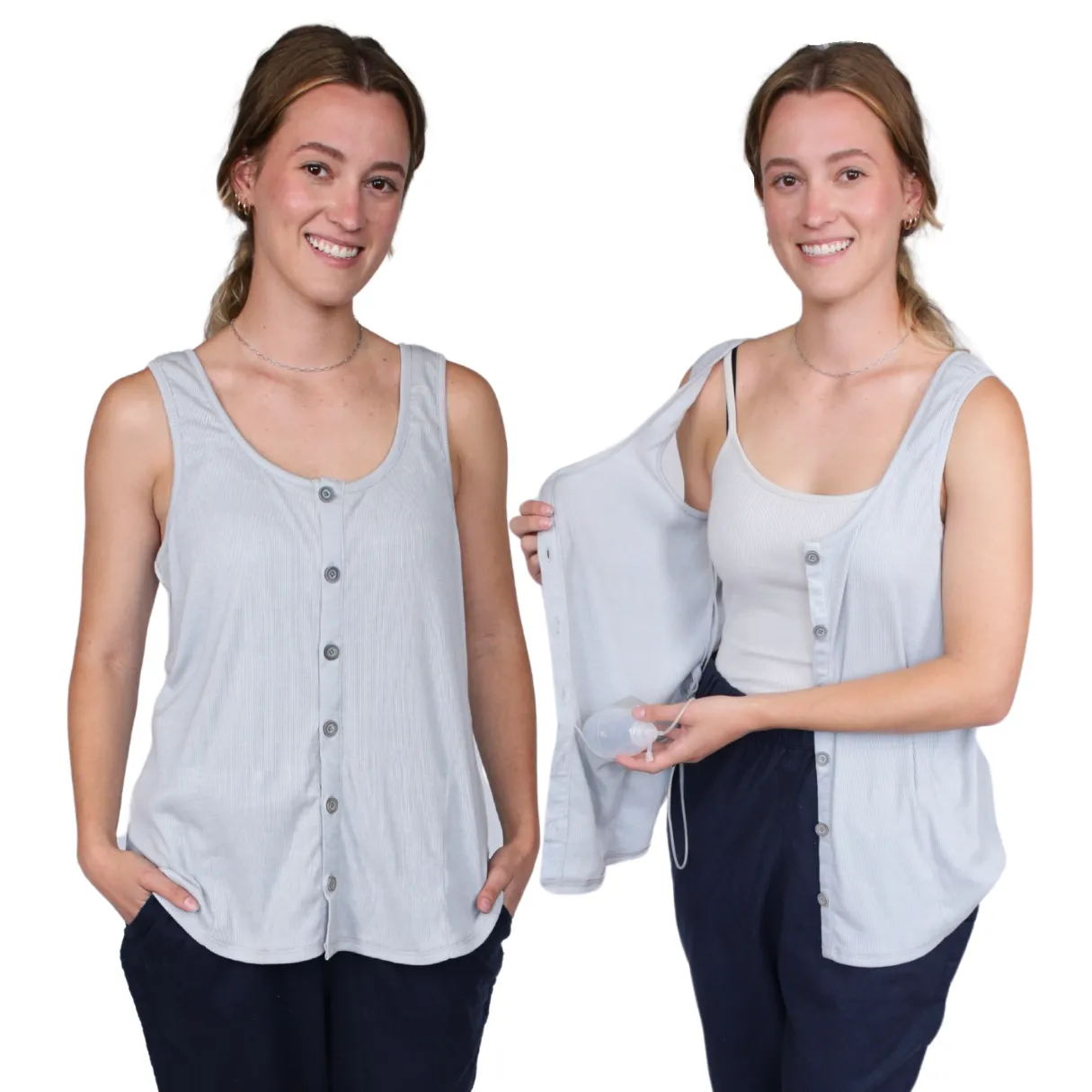 Post Surgery Mastectomy Recovery Ribbed Tank Tops with Drain Pocket & Button Front