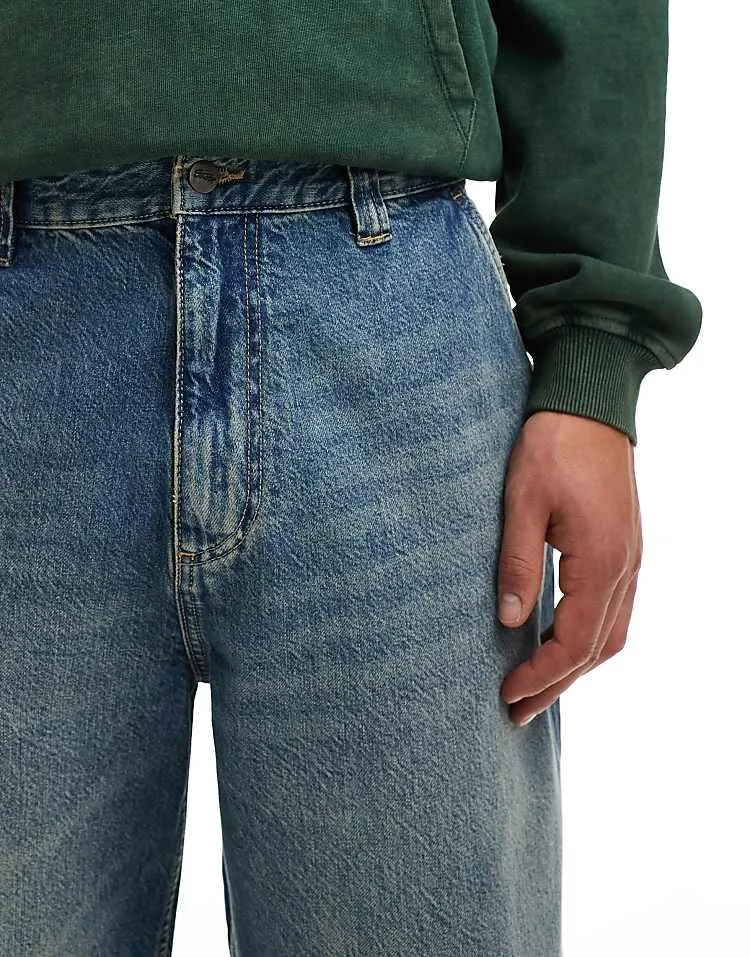 Pull&bear skater fit jean in blue with yellow cast