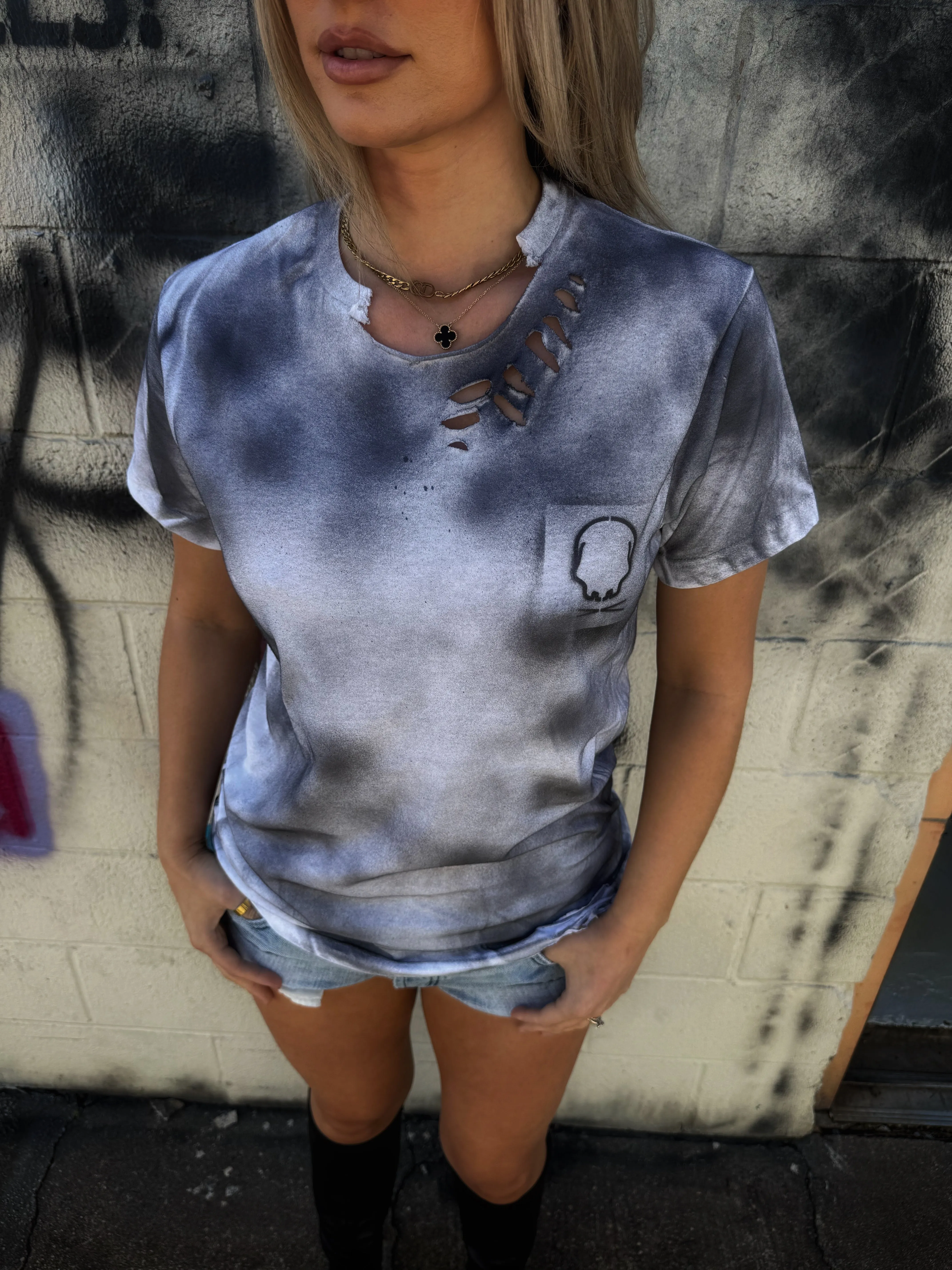 PUNK RED AND BLUE FAFO ROAD RASH WHITE TEE