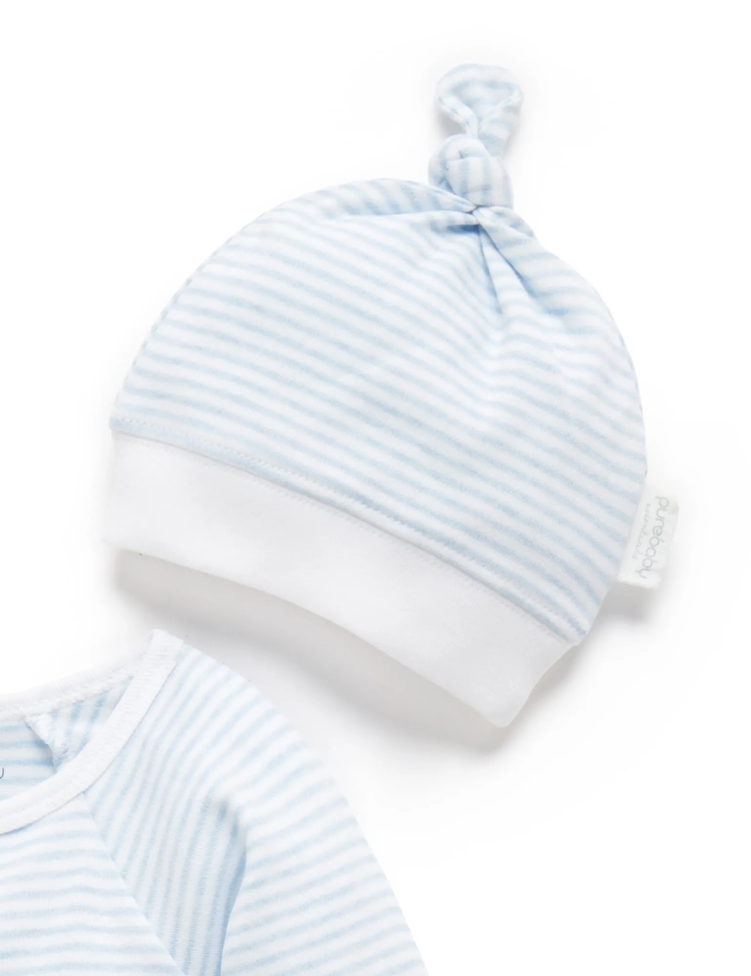 Purebaby Organic Growsuit & Hat Set - Blue Melange Stripe