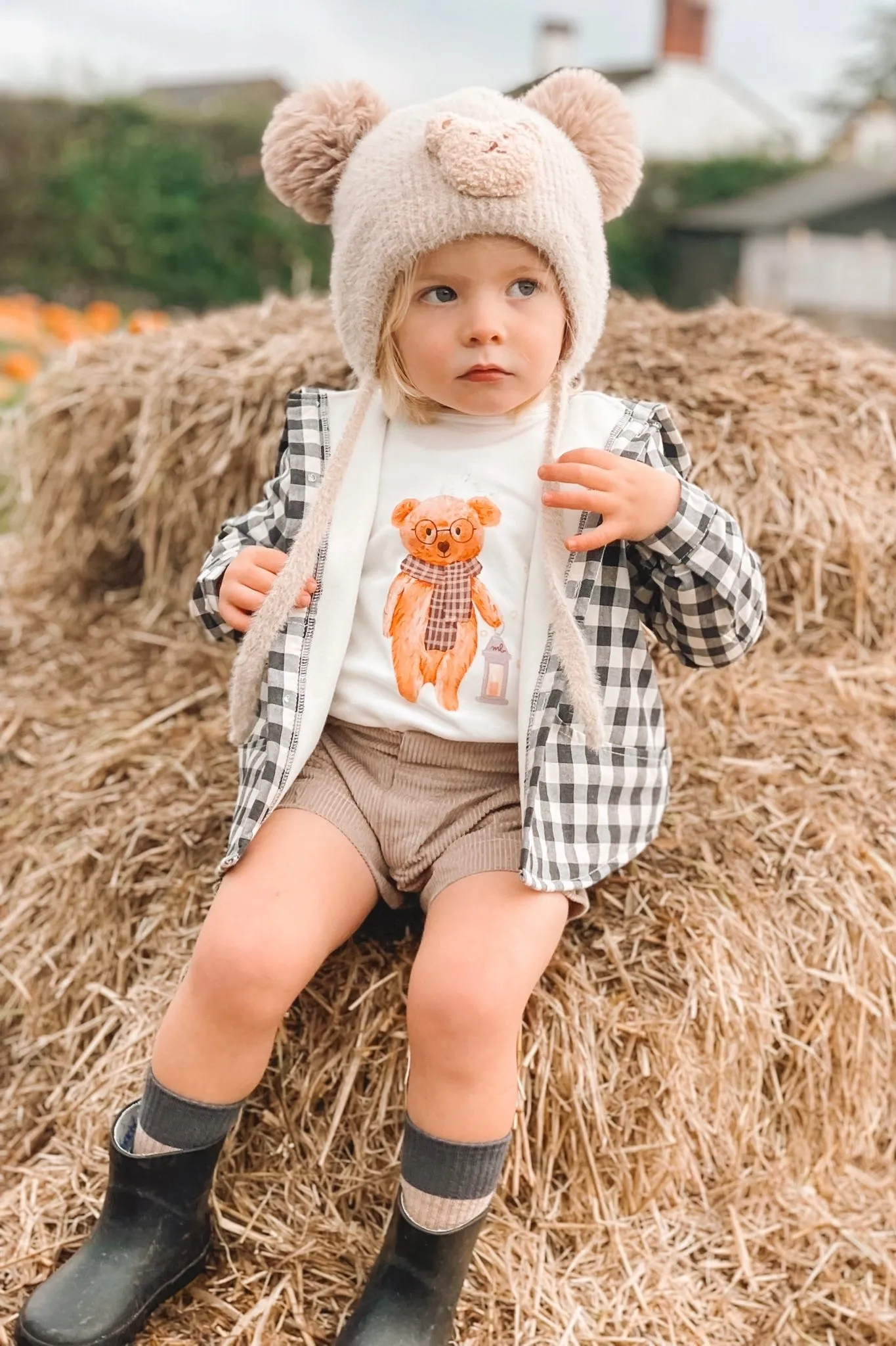 "Rufus" Black Gingham Hoodie, Teddy Top & Shorts