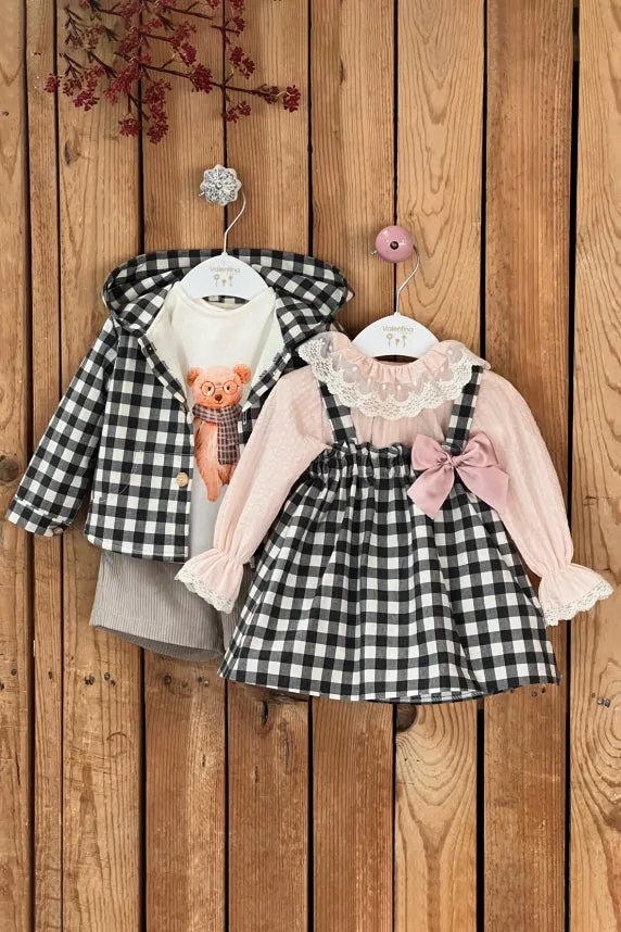 "Rufus" Black Gingham Hoodie, Teddy Top & Shorts