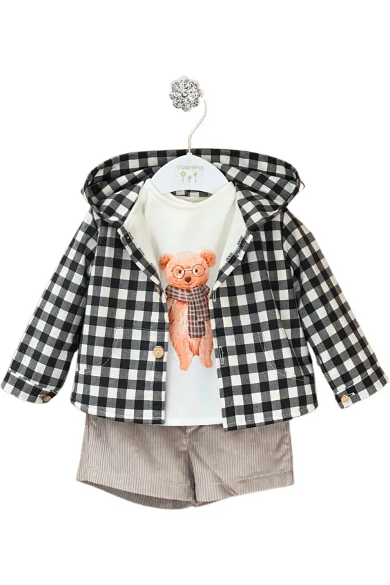 "Rufus" Black Gingham Hoodie, Teddy Top & Shorts