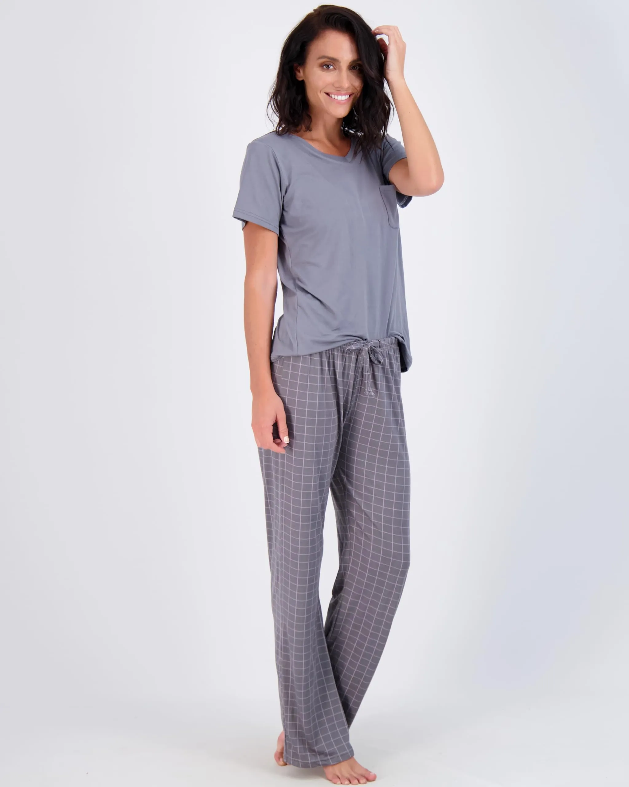 Real Essentials Women’s Pajama Sets Ladies Short Sleeve V-Neck Tops Pants Bottoms Pijama Mujer comfy Soft PJ fashion Sleepwear Lightweight Sleep loungewear Night Wear, Set 6, Pack of 2