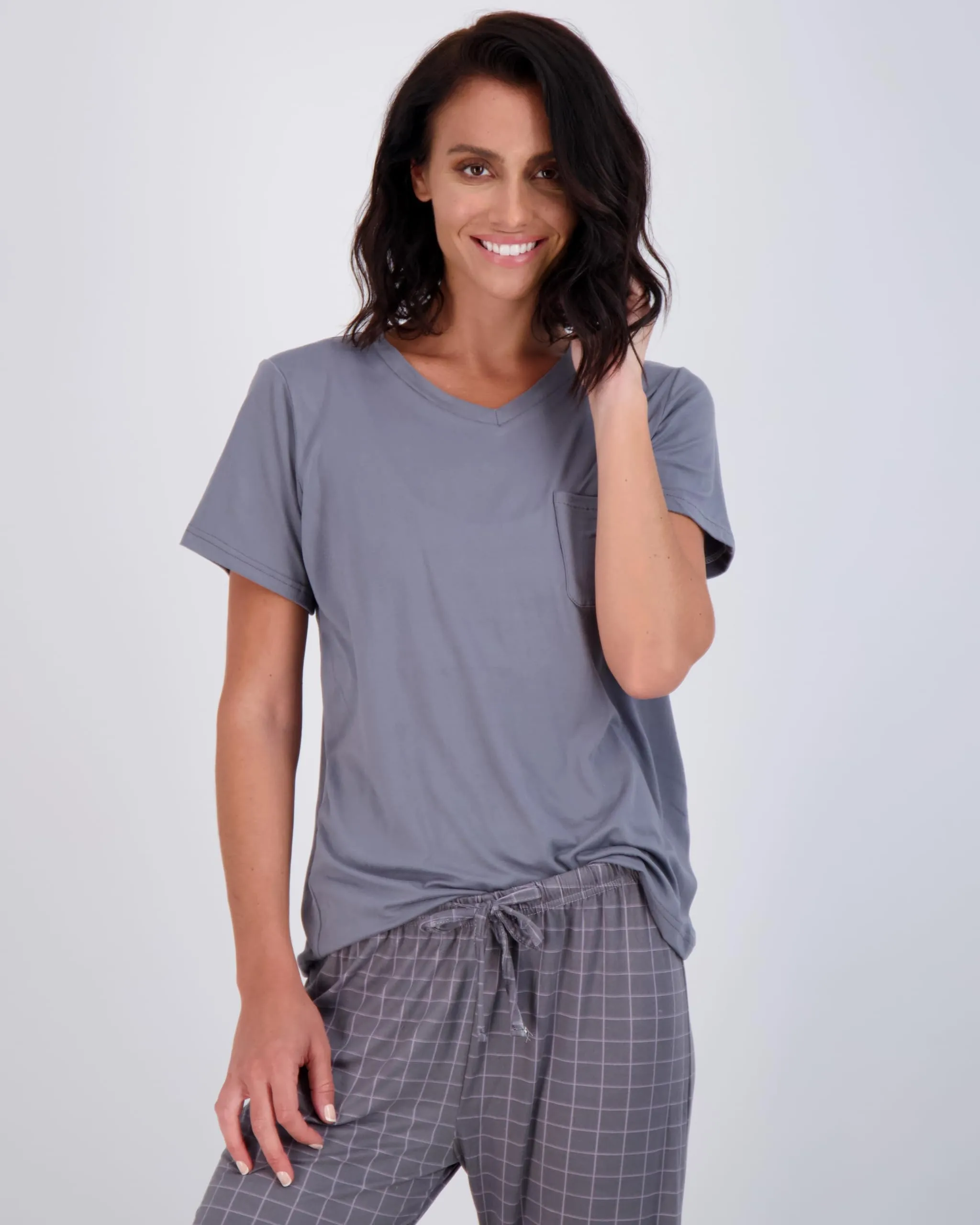 Real Essentials Women’s Pajama Sets Ladies Short Sleeve V-Neck Tops Pants Bottoms Pijama Mujer comfy Soft PJ fashion Sleepwear Lightweight Sleep loungewear Night Wear, Set 6, Pack of 2