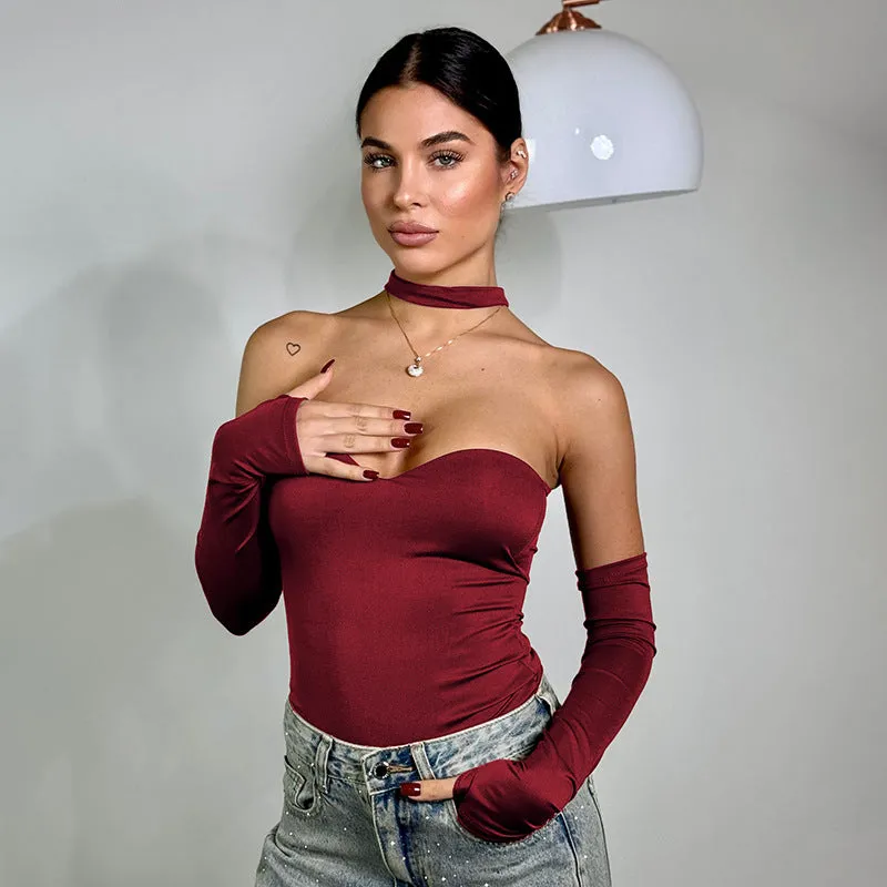 REALAIOT Sanhu Lianjiang D24TP630 2025 women's clothing simple and sexy slim tube top with sleeve cover and neck ring four-piece wholesale