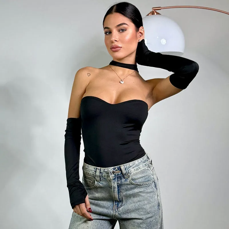 REALAIOT Sanhu Lianjiang D24TP630 2025 women's clothing simple and sexy slim tube top with sleeve cover and neck ring four-piece wholesale