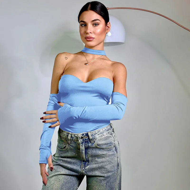 REALAIOT Sanhu Lianjiang D24TP630 2025 women's clothing simple and sexy slim tube top with sleeve cover and neck ring four-piece wholesale