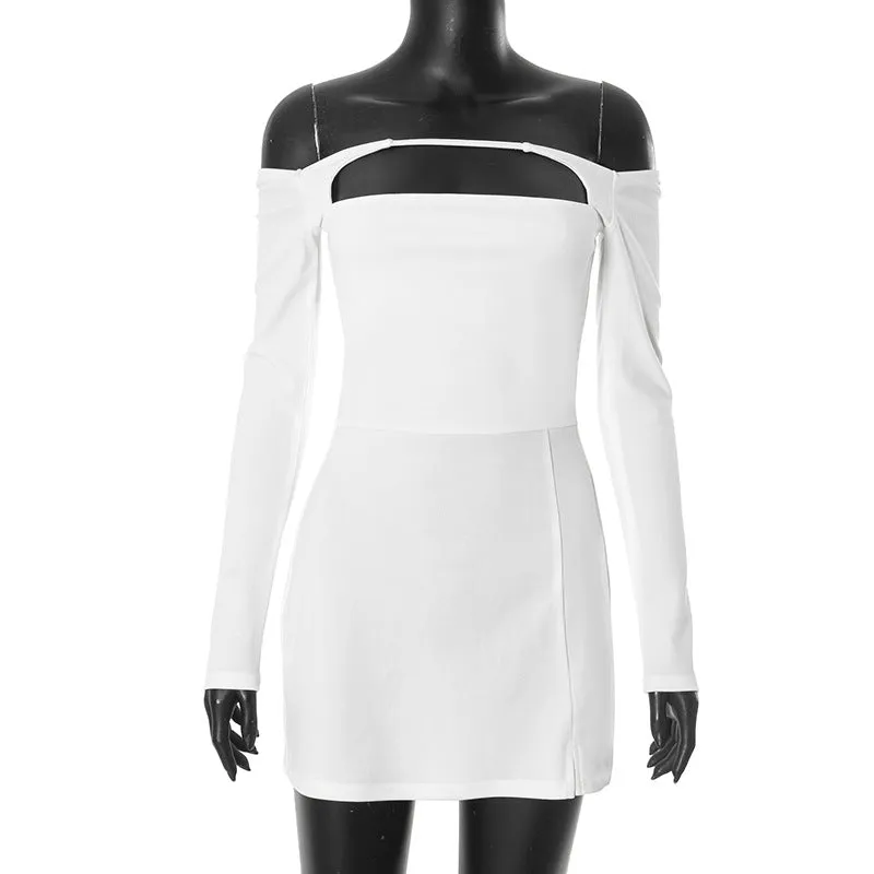 REALAIOT Sanhu Lianjiang F24DS333 2025 women's clothing ohpolly one-word shoulder waist simple sexy dress wholesale