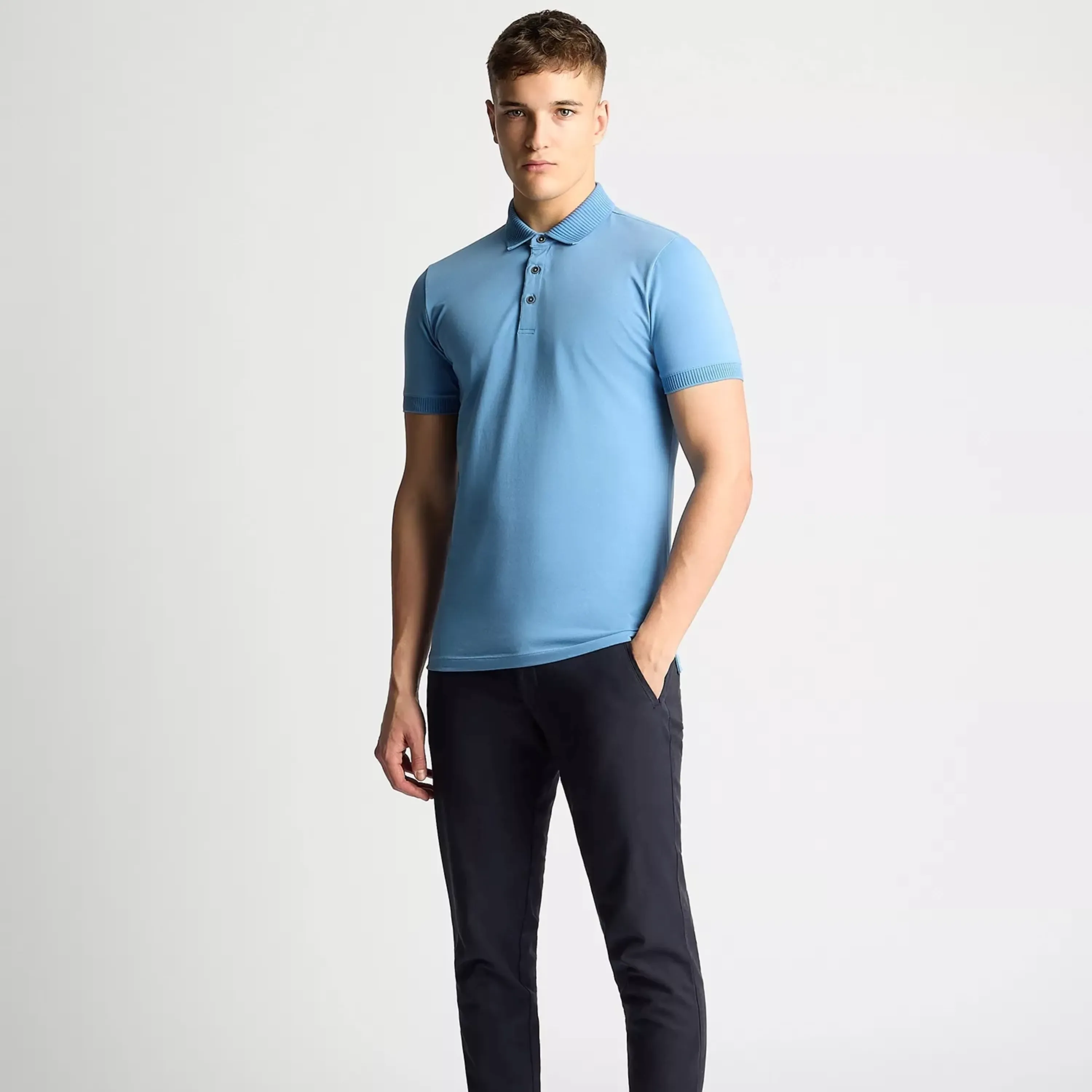 Remus Tapered Fit Cotton-Stretch Polo Shirt - Sky Blue