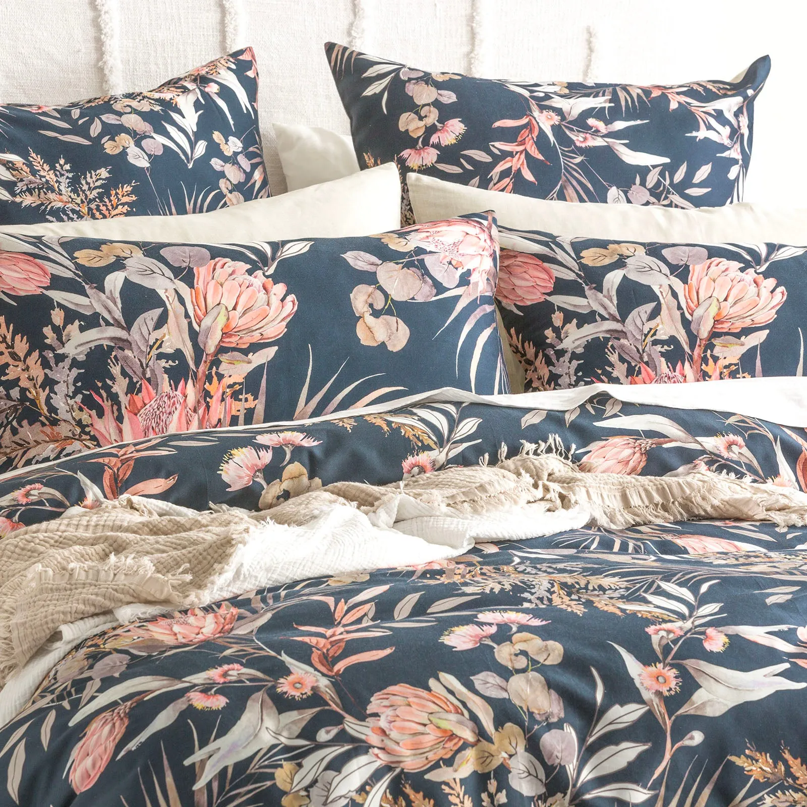 Renee Taylor 300 TC Cotton Reversible Quilt cover Set - Waratah Midnight