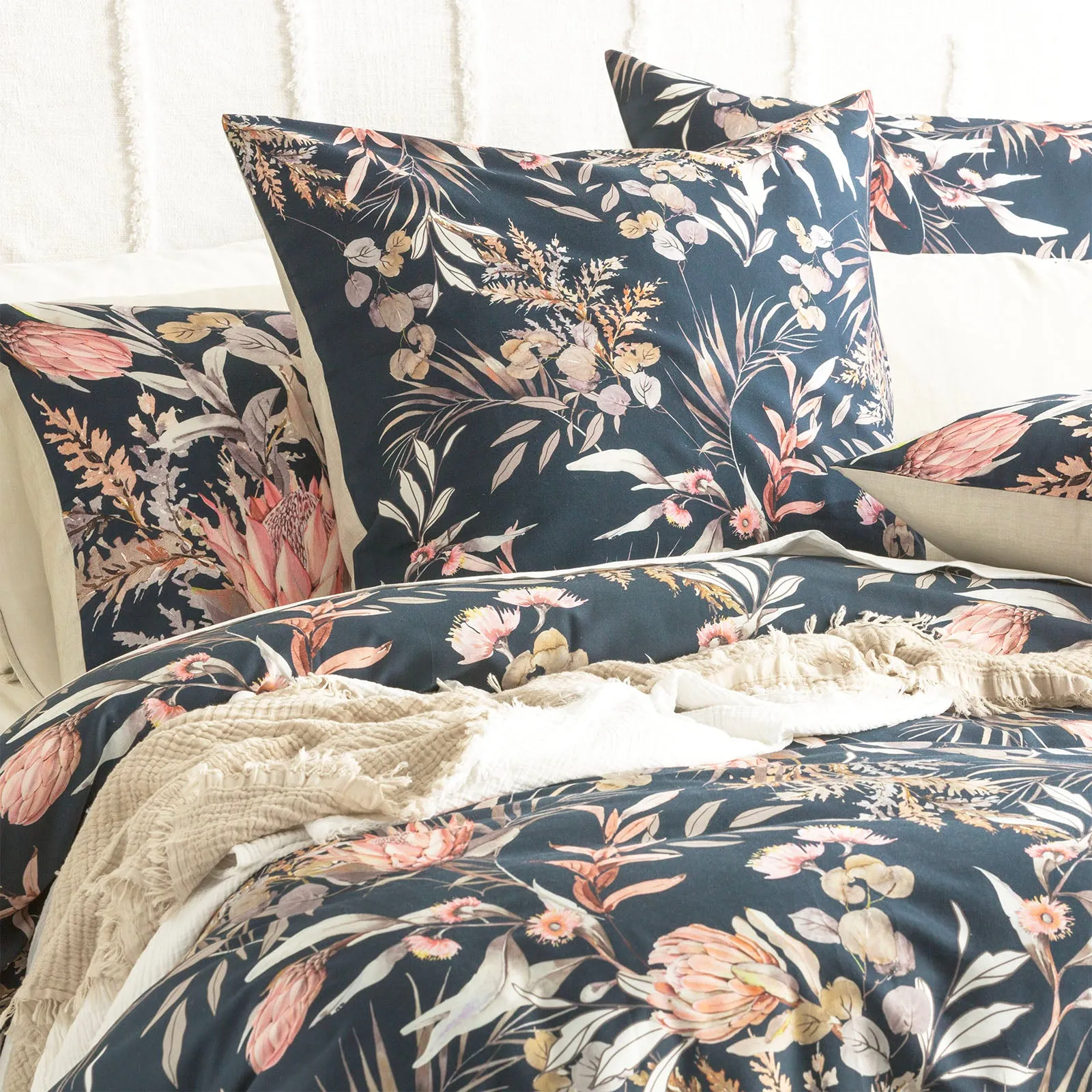 Renee Taylor 300 TC Cotton Reversible Quilt cover Set - Waratah Midnight