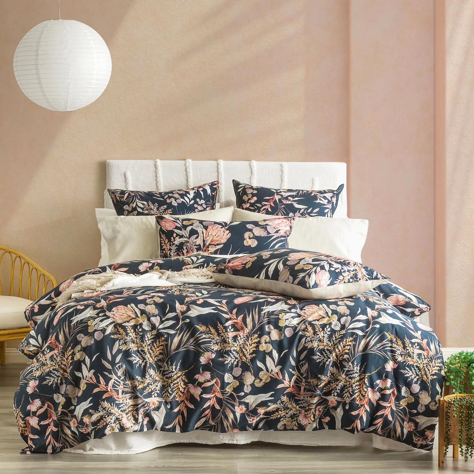 Renee Taylor 300 TC Cotton Reversible Quilt cover Set - Waratah Midnight