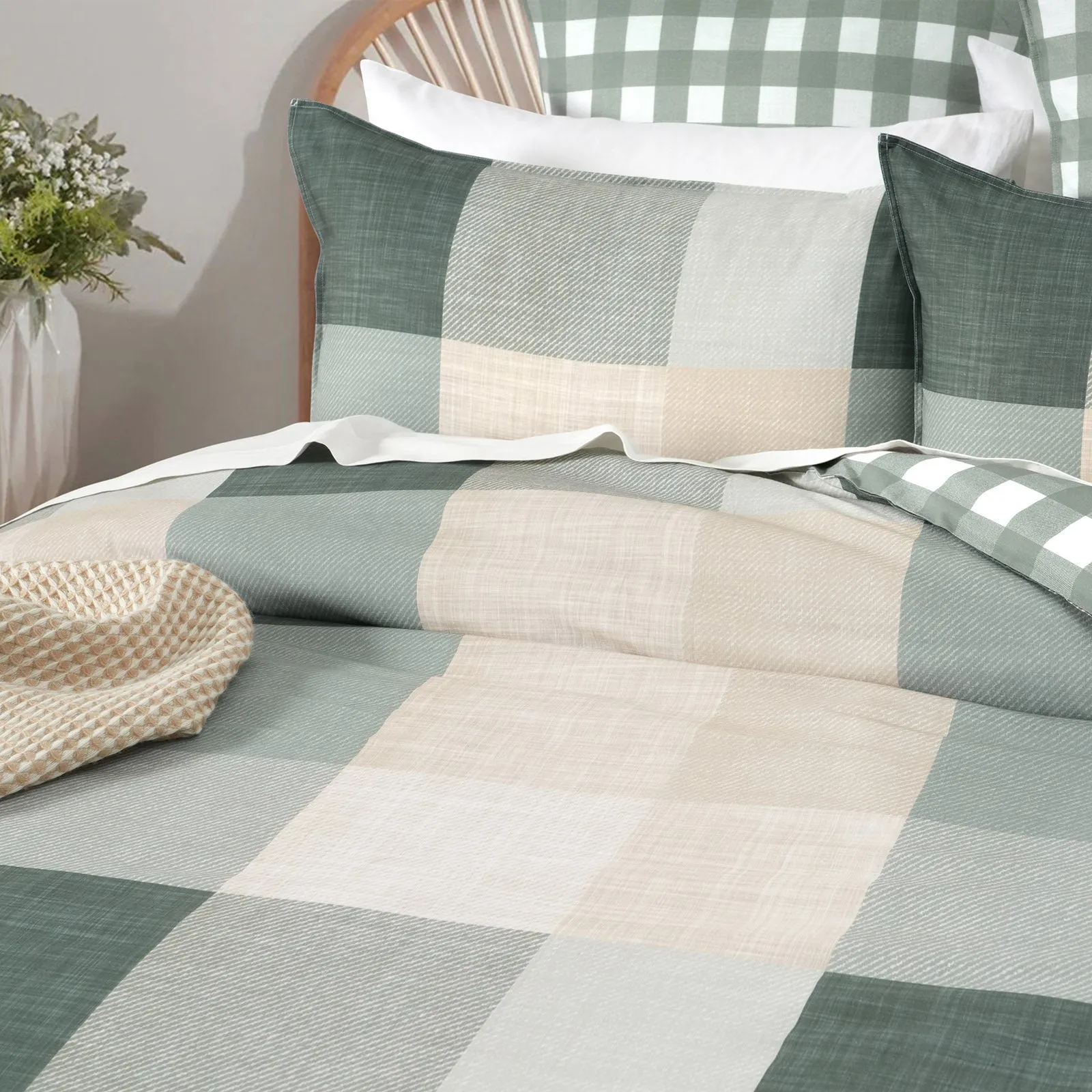 Renee Taylor 300 TC Cotton Reversible Quilt Cover Sets - Cooper Checks