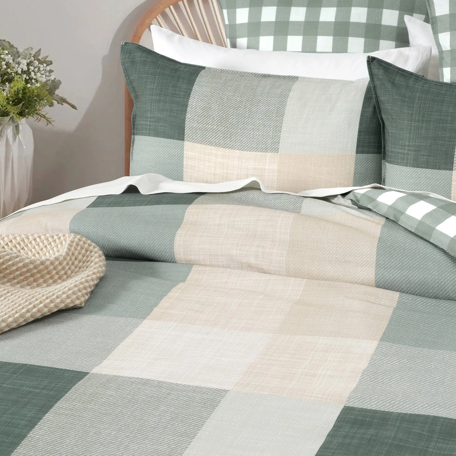Renee Taylor 300 TC Cotton Reversible Quilt Cover Sets - Cooper Checks
