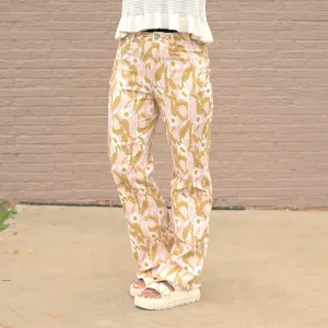 Retro Floral Stretch Denim