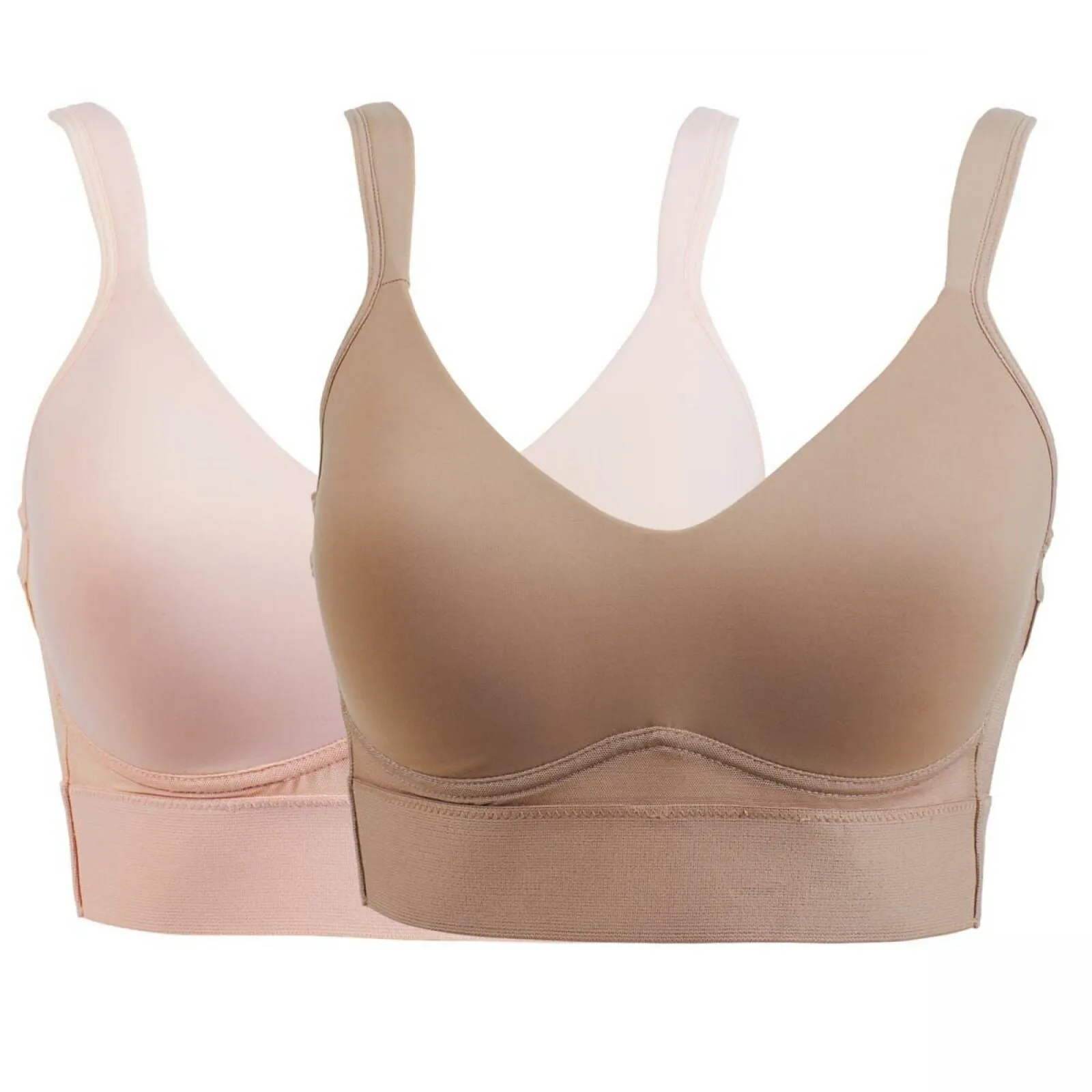 Rhonda Shear 2 Pack Mesh Back Molded Cup Bras Mocha/ Pink XL