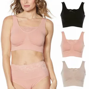 Rhonda Shear 3 Pack Cotton Blend Ahh Bras With Lace Inset