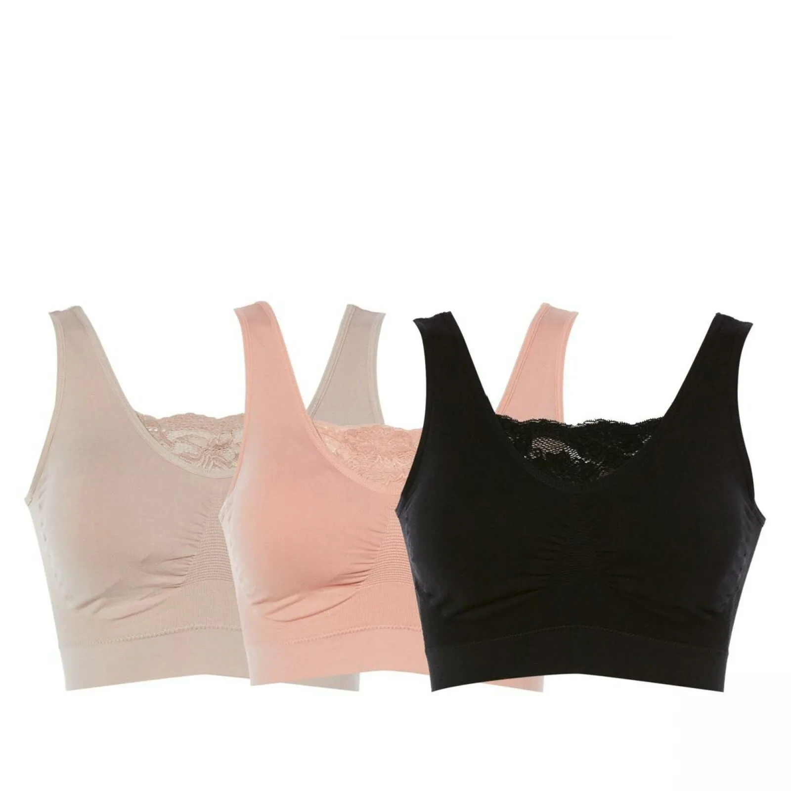 Rhonda Shear 3 Pack Cotton Blend Ahh Bras With Lace Inset