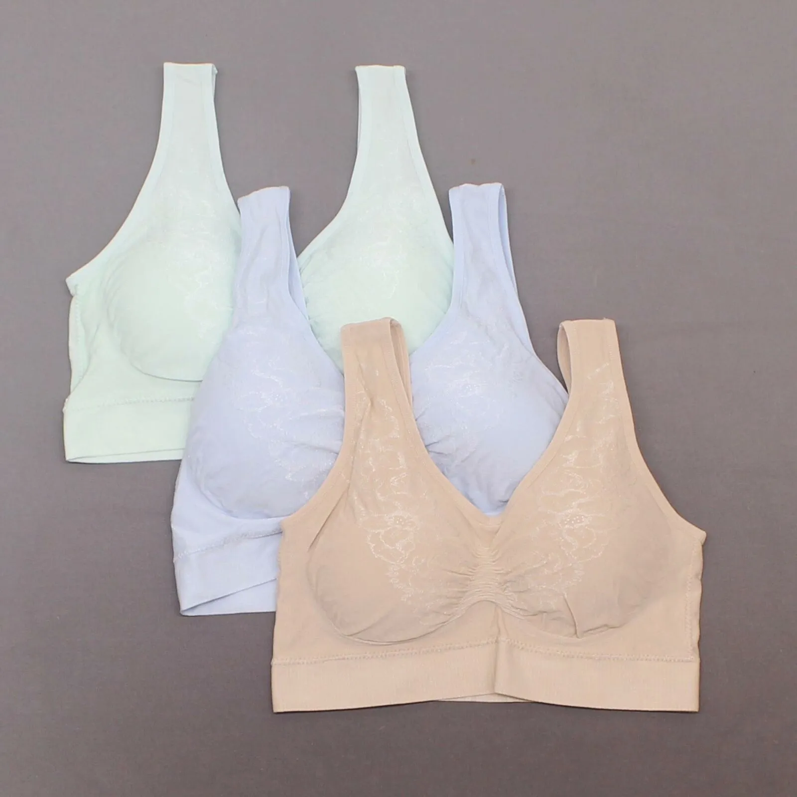 Rhonda Shear 3 Pack Jacquard Ahh Bras with Removable Pads Lights XL