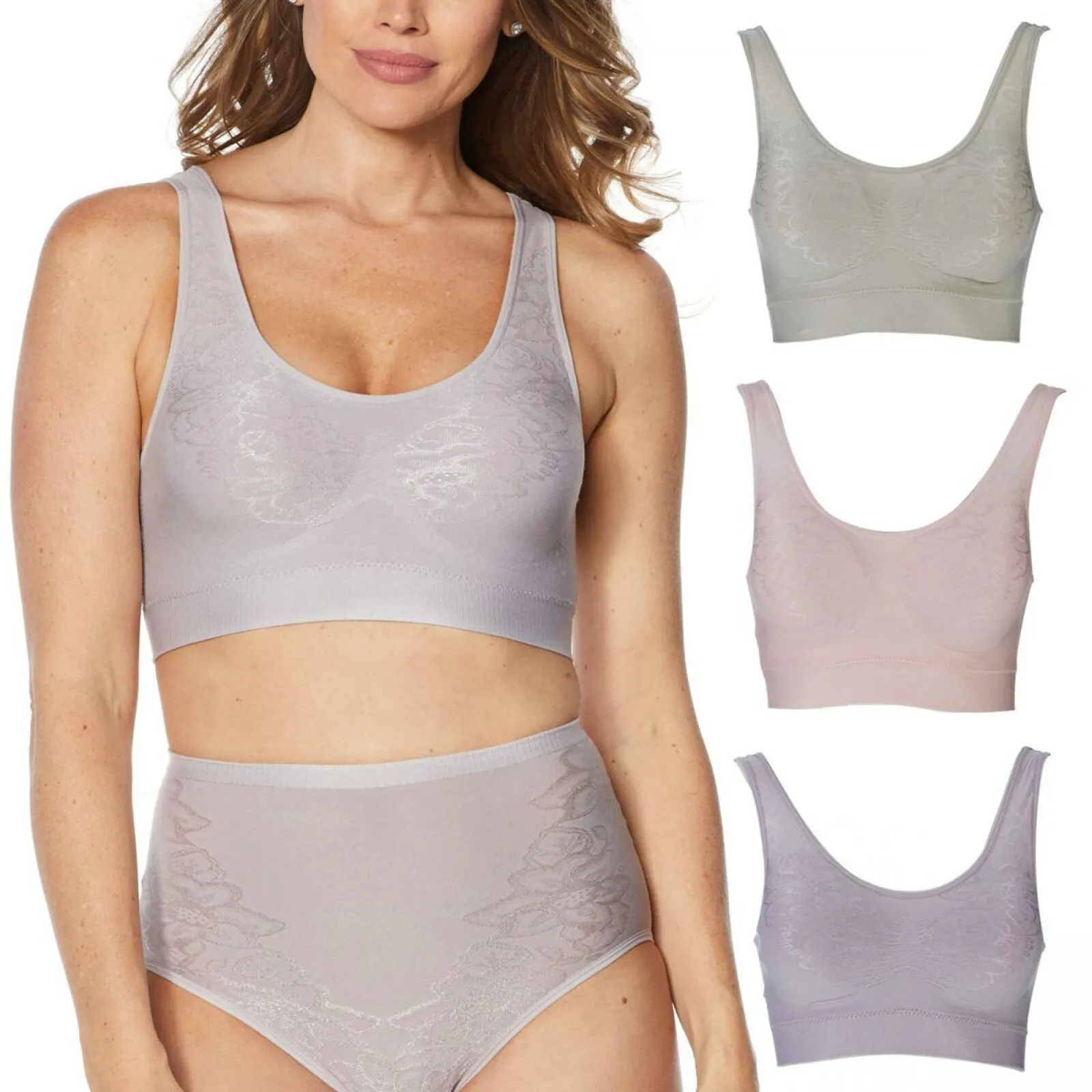Rhonda Shear 3 Pack Jacquard Ahh Bras With Removable Pads Pastels XL