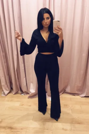 Ribbed Flare Stretch Pants