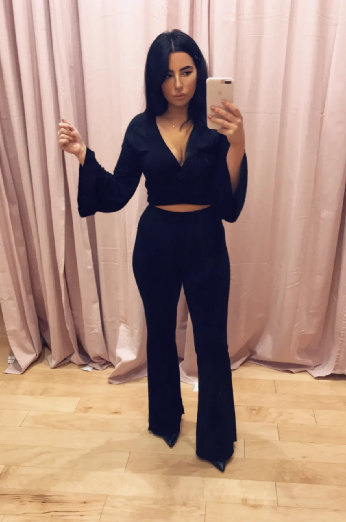 Ribbed Flare Stretch Pants