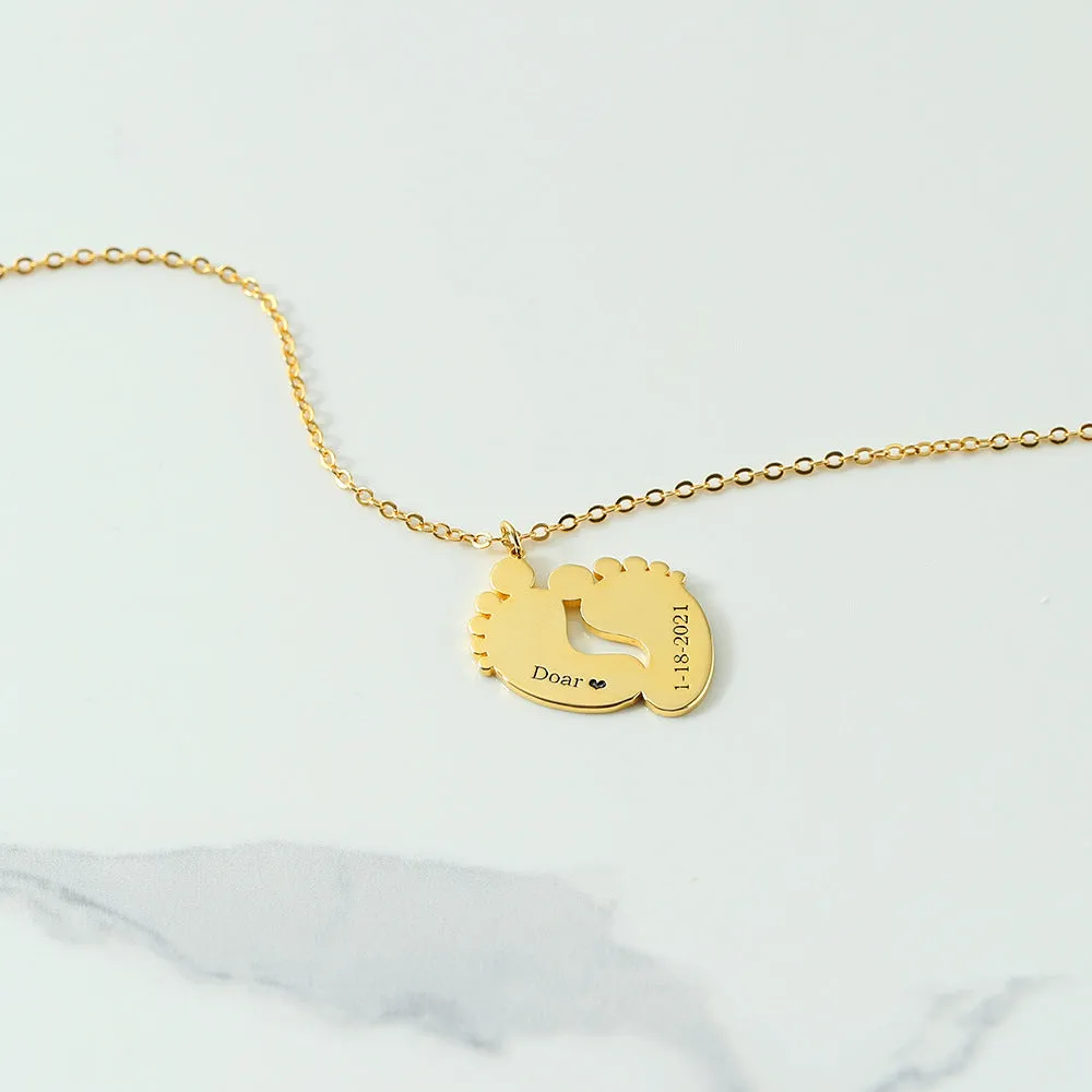 S925 Silver New Mother Foot Print Designable Custom Name Necklace