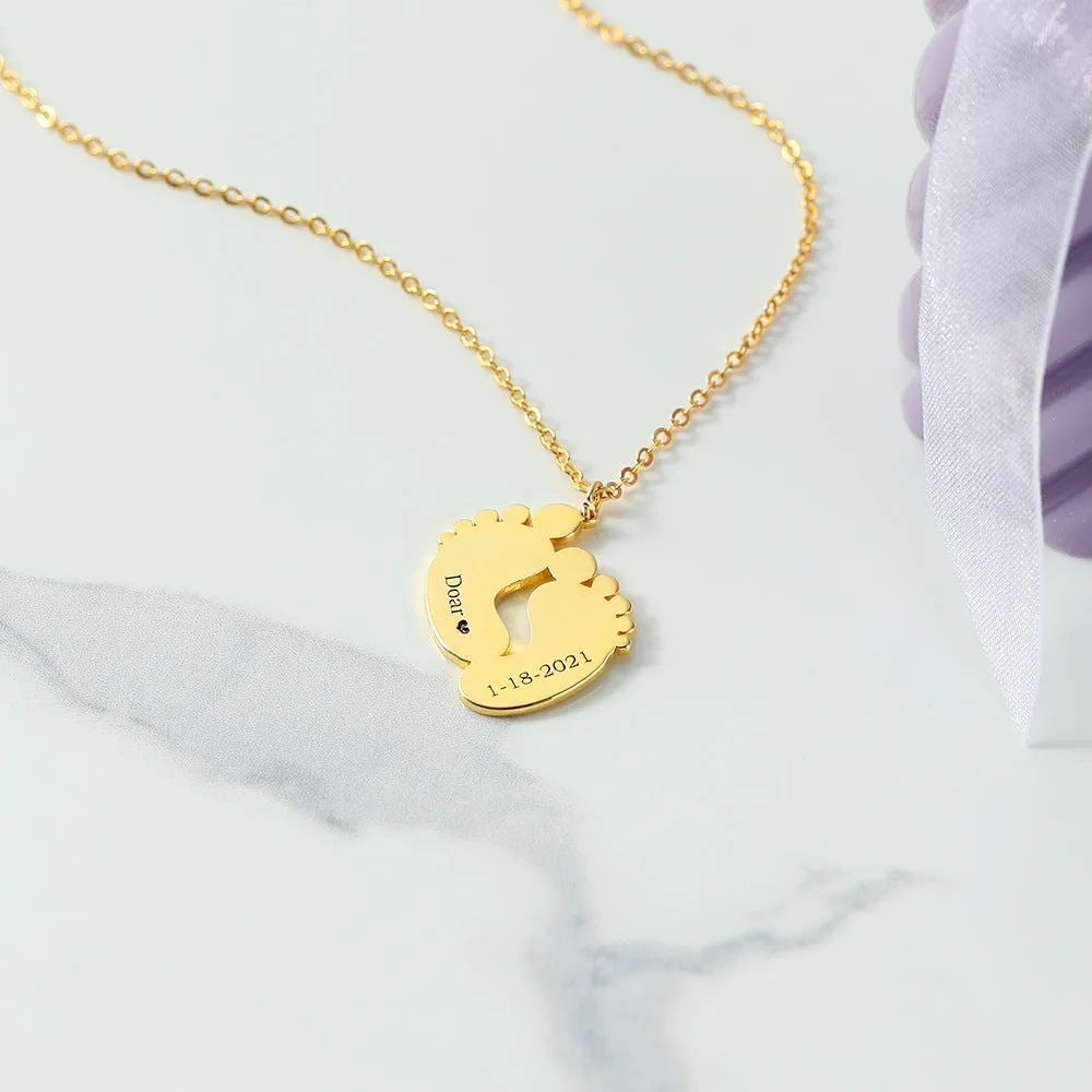 S925 Silver New Mother Foot Print Designable Custom Name Necklace