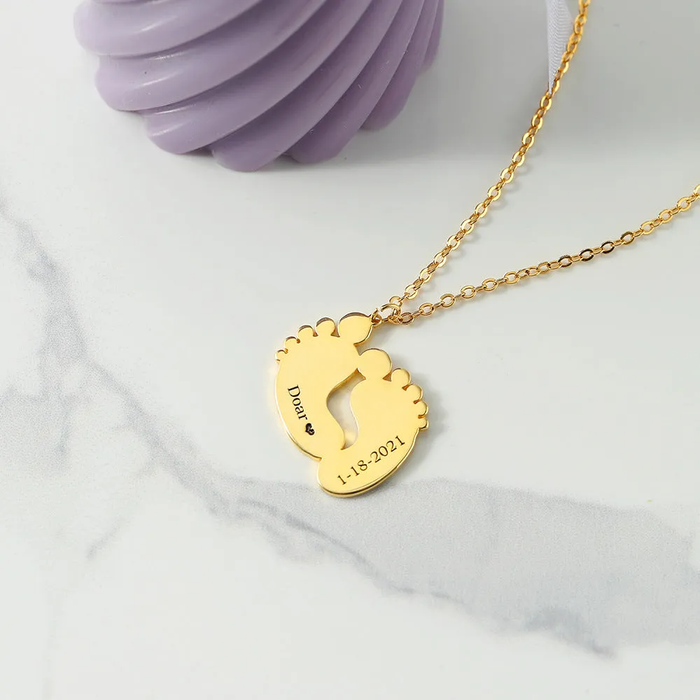 S925 Silver New Mother Foot Print Designable Custom Name Necklace