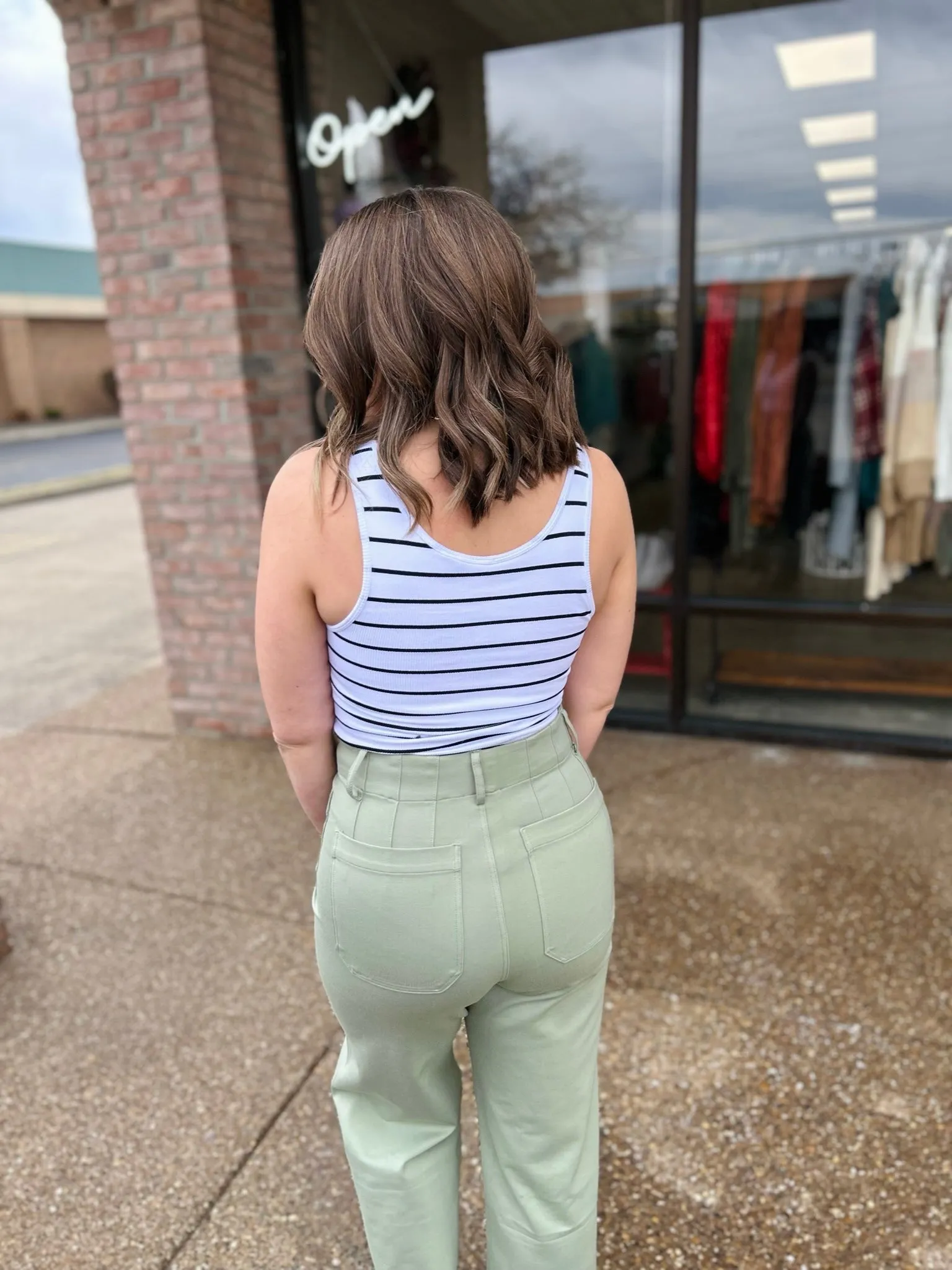 Sage Pocketed Straight Leg Slacks