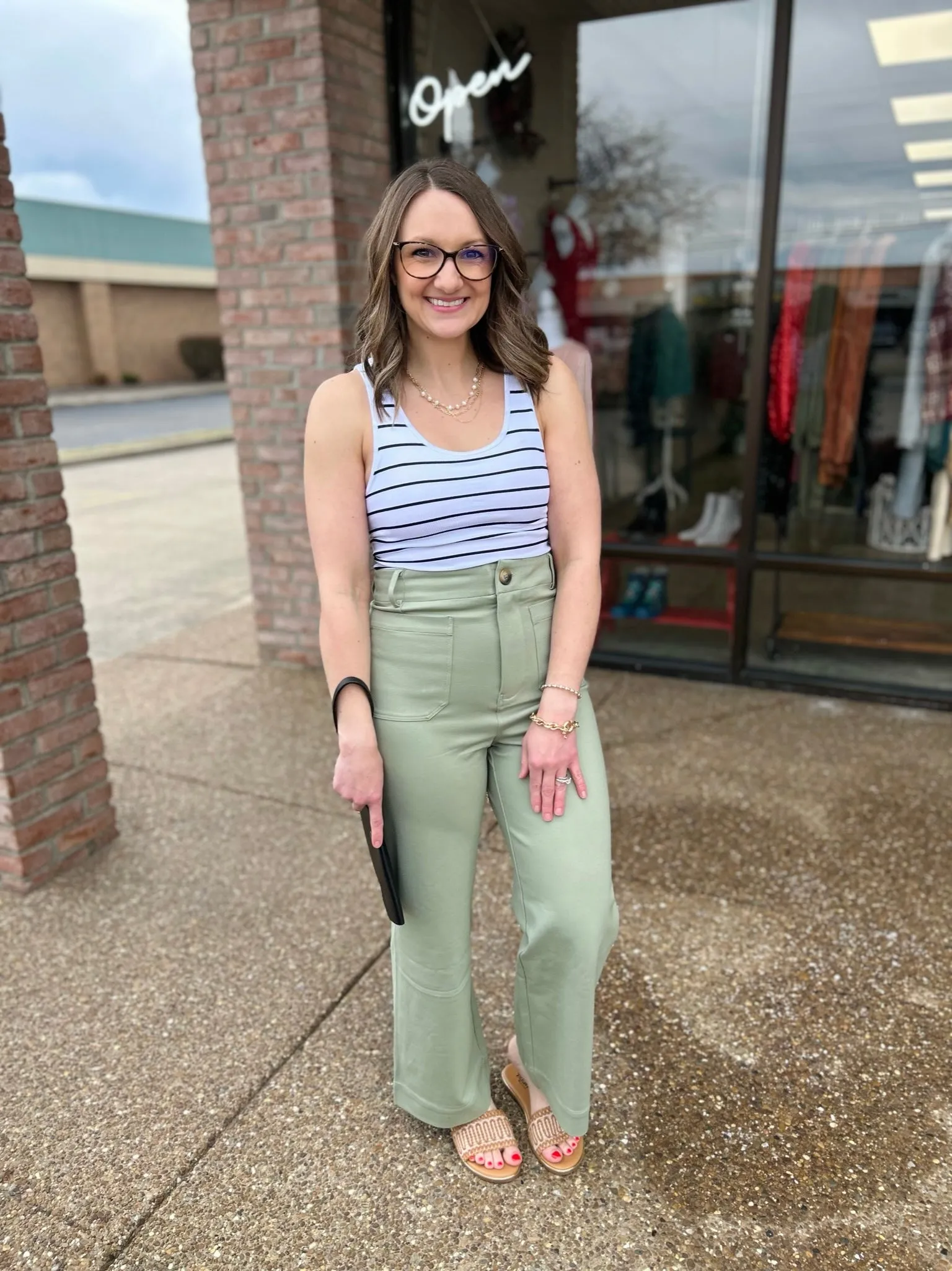 Sage Pocketed Straight Leg Slacks
