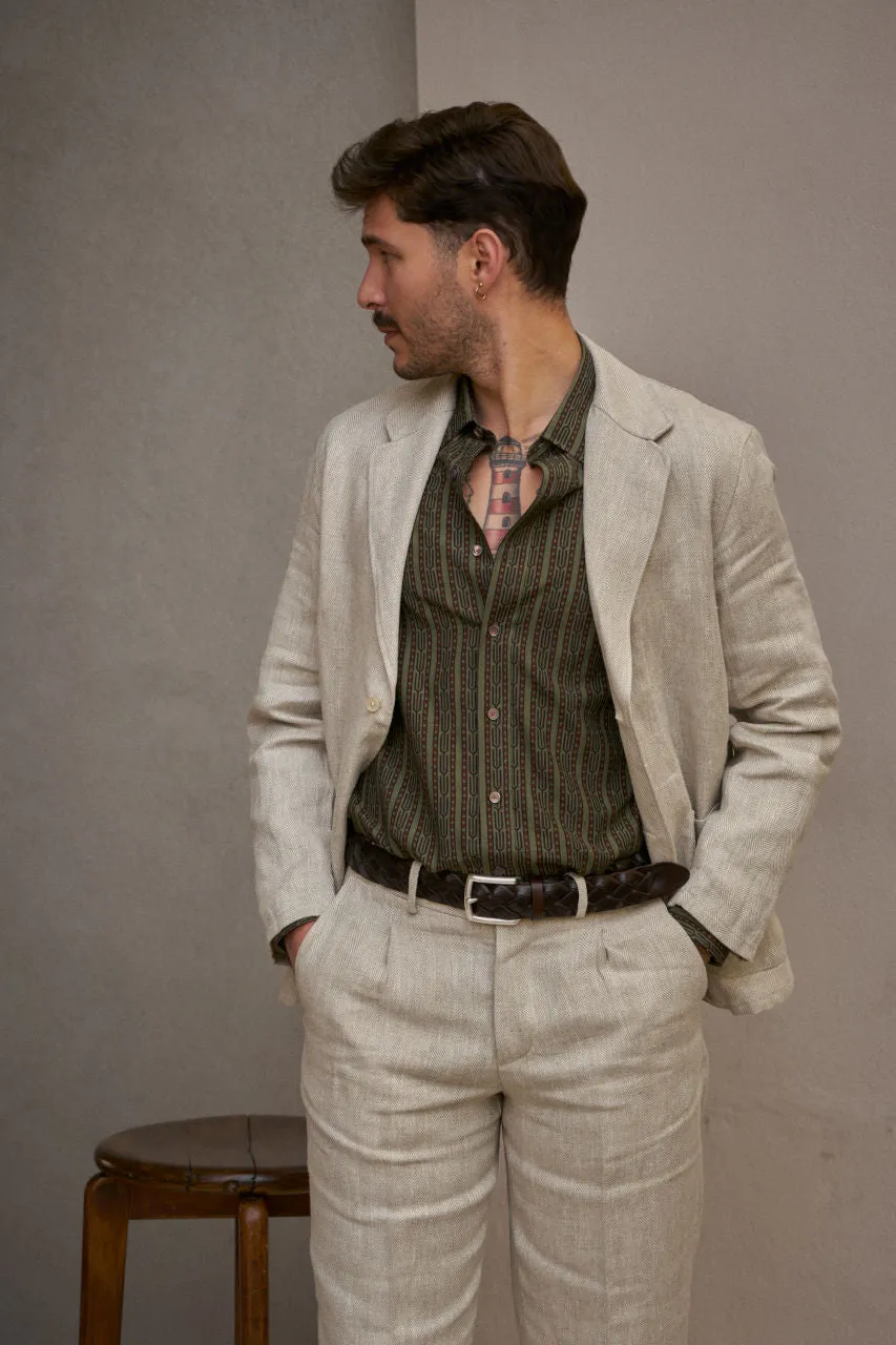 Salvatore Piccolo Pants Marcello KS96 Herringbone Linen