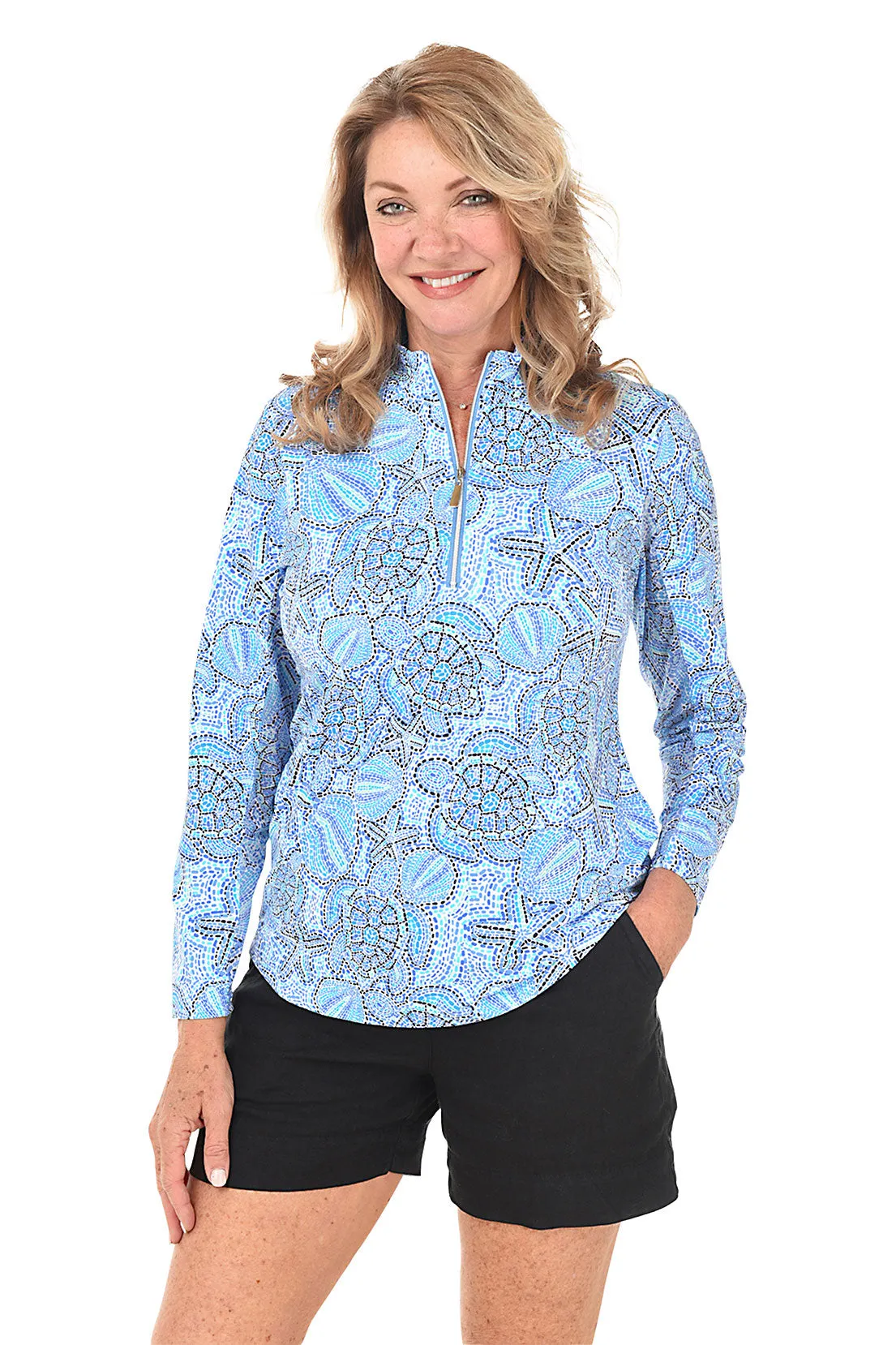 Sealife Dots Cooling UPF50  Mock Neck Top