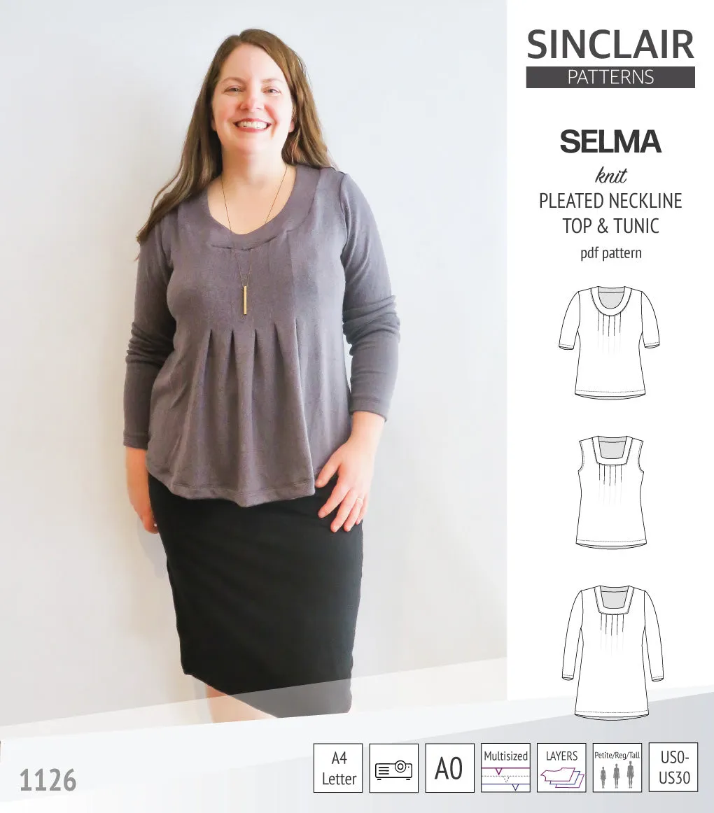 Selma knit top and tunic with round and square neckline options (PDF)